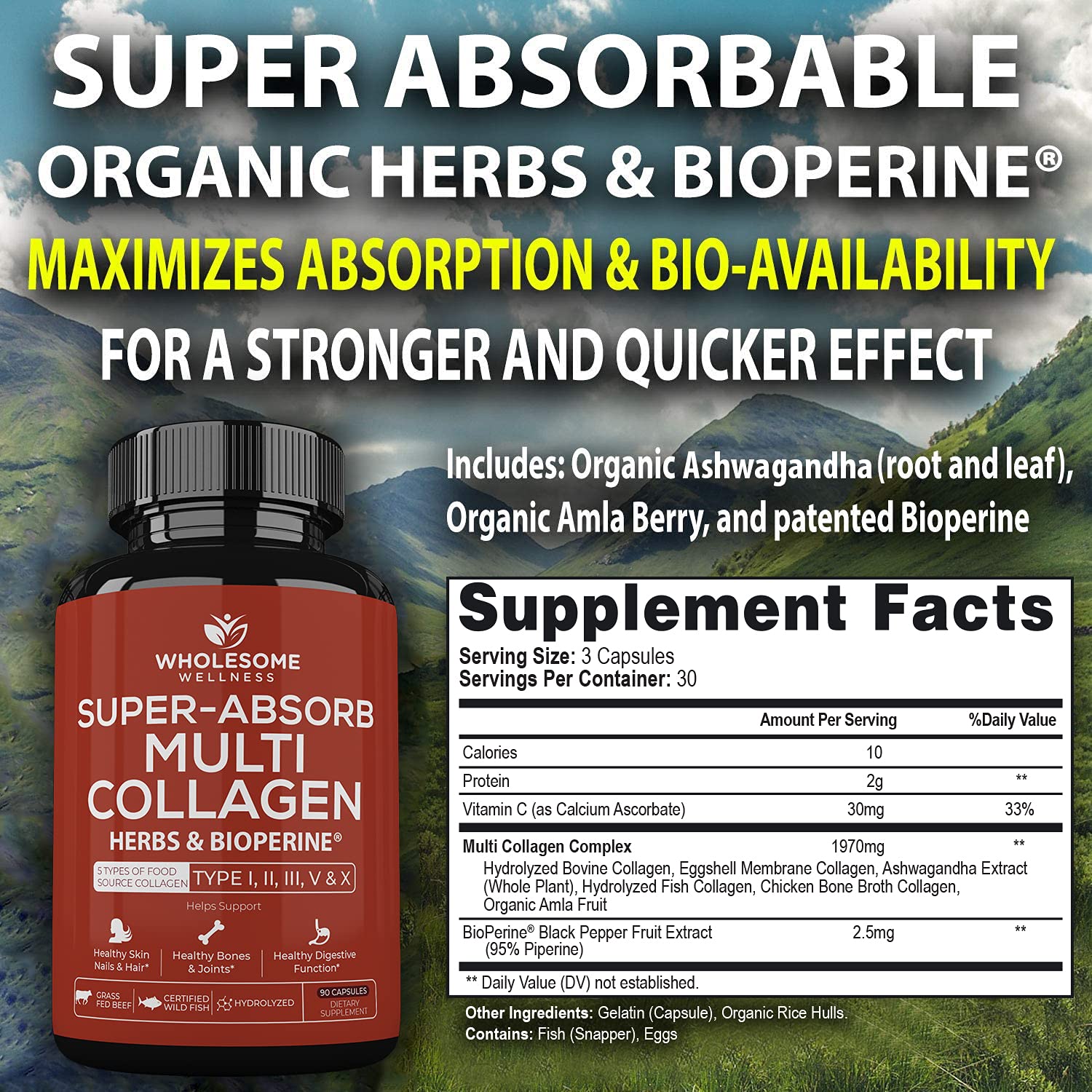 Foto 3 pulgar | Píldoras De Colágeno Wholesome Wellness Super-absorb Multi 90 Cápsulas - Venta Internacional.