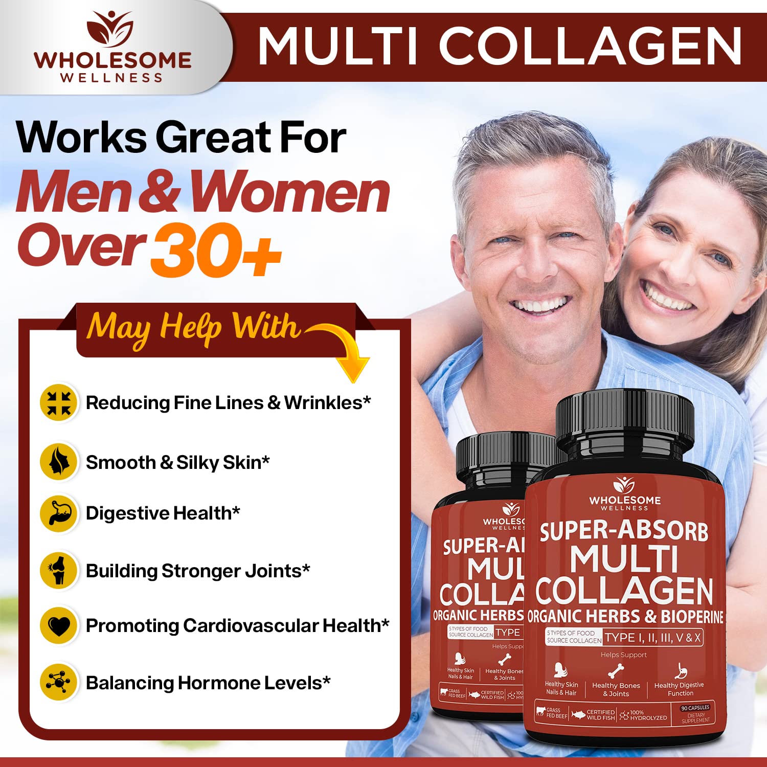 Foto 4 pulgar | Píldoras De Colágeno Wholesome Wellness Super-absorb Multi 90 Cápsulas - Venta Internacional.