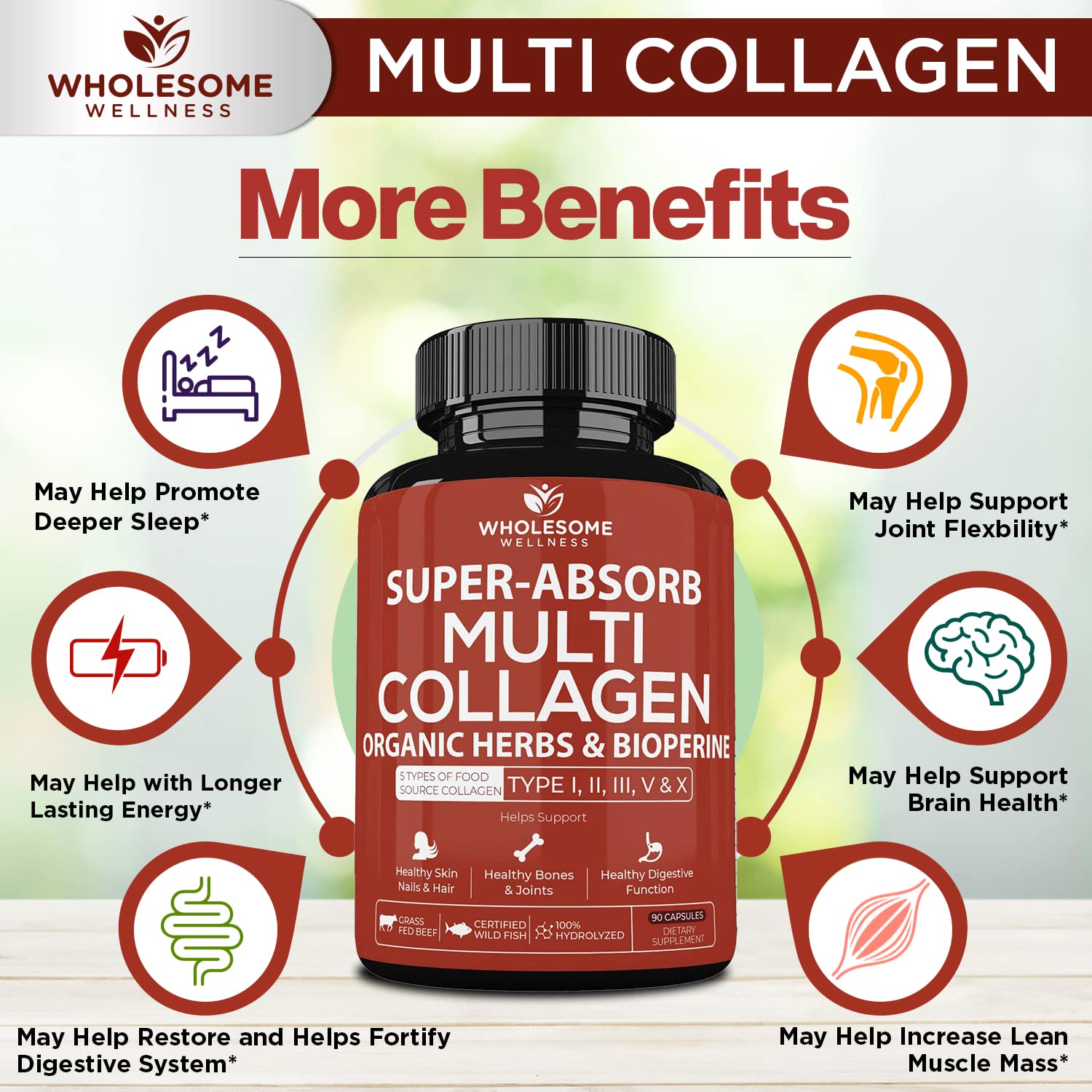 Foto 5 pulgar | Píldoras De Colágeno Wholesome Wellness Super-absorb Multi 90 Cápsulas - Venta Internacional.