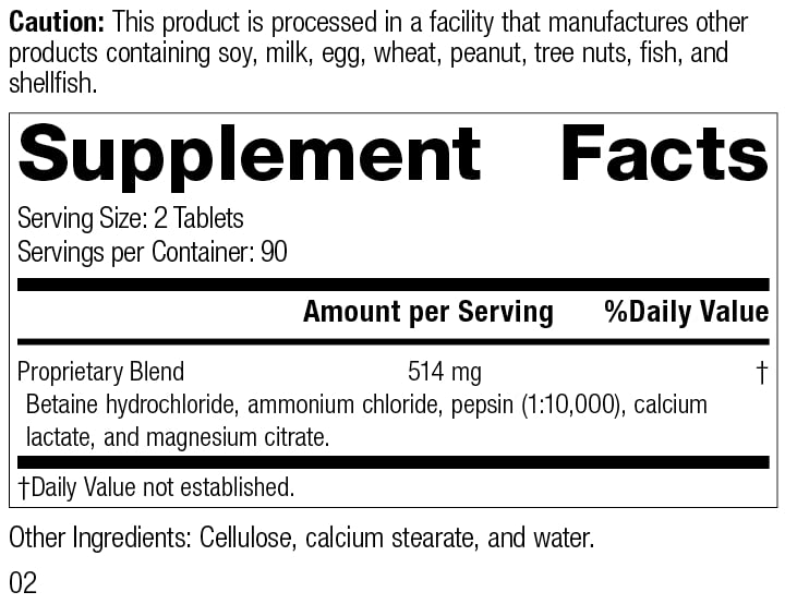 Foto 3 pulgar | Suplemento De Clorhidrato De Betaína De Proceso Estándar 180 Tabletas - Venta Internacional.