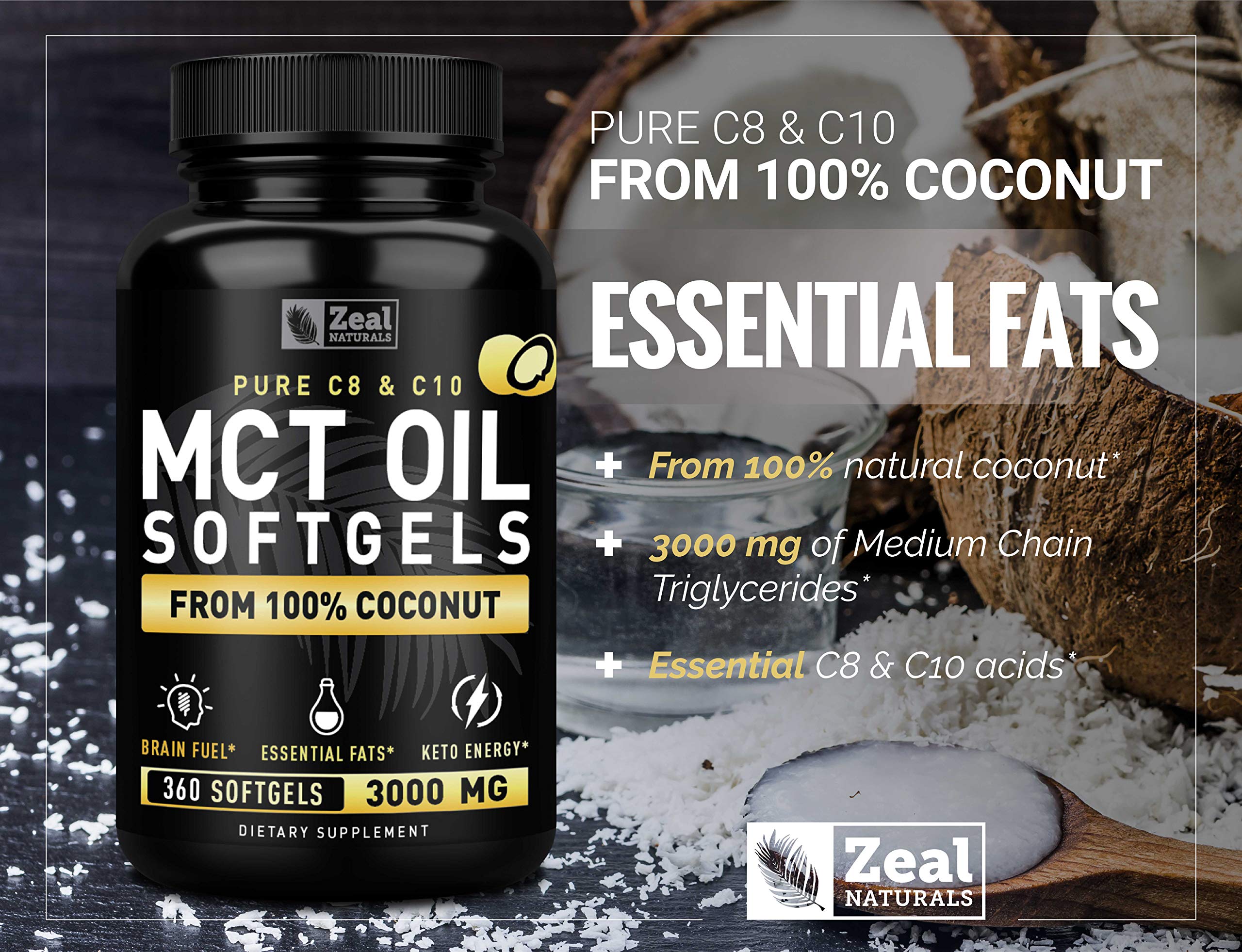 Foto 7 pulgar | Cápsulas De Aceite Mct Zeal Naturals 3000 Mg 360 Cápsulas Blandas Durante 4 Meses - Venta Internacional.