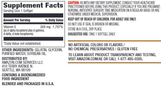 Foto 2 | Suplemento De Vitamina E De Amazon Elements, 400 Ui, 100 Cápsulas Blandas - Venta Internacional.