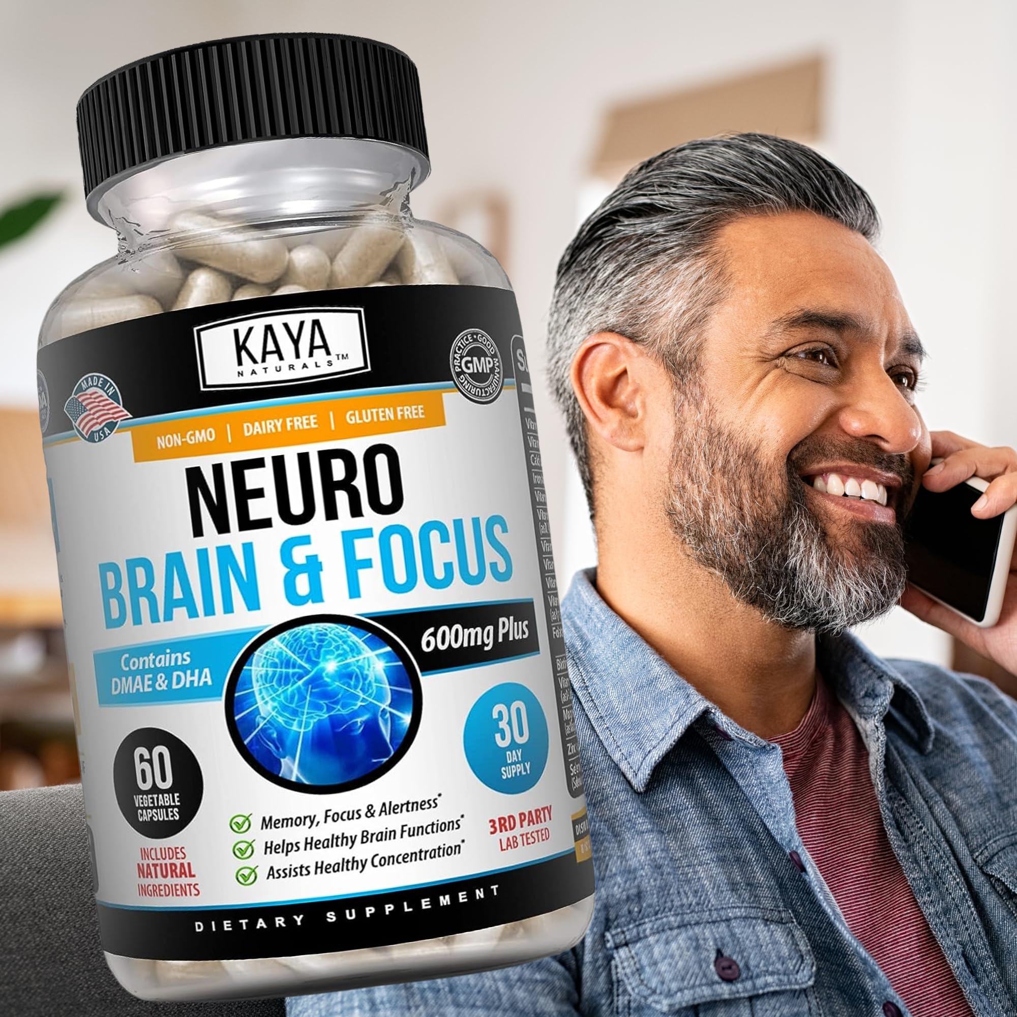 Foto 8 pulgar | Suplemento Kaya Naturals Neuro Brain & Focus 60 Cápsulas - Venta Internacional.