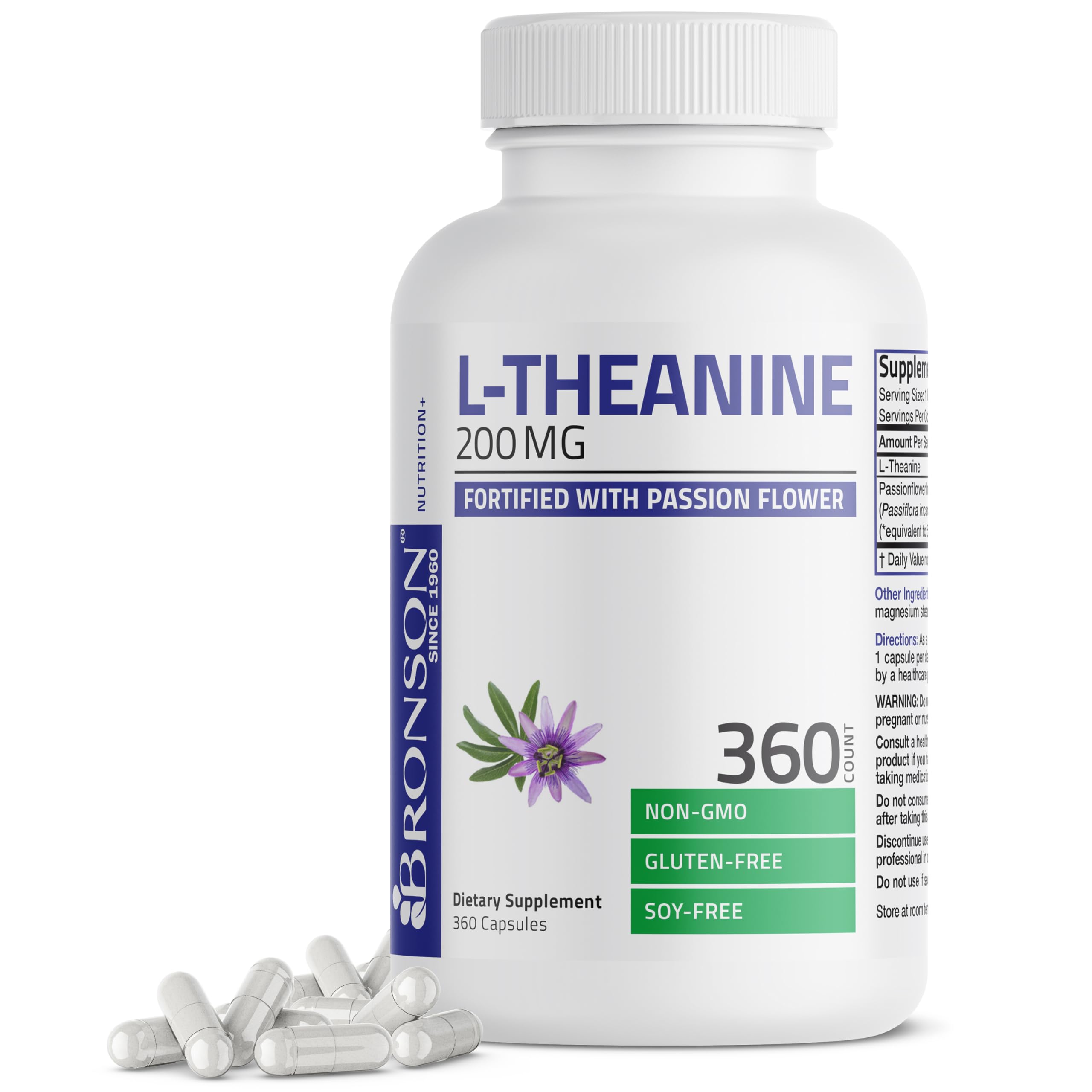 Foto 4 pulgar | Suplemento Bronson L-teanina 200 Mg Con Passion Flor 360 Cápsulas - Venta Internacional.