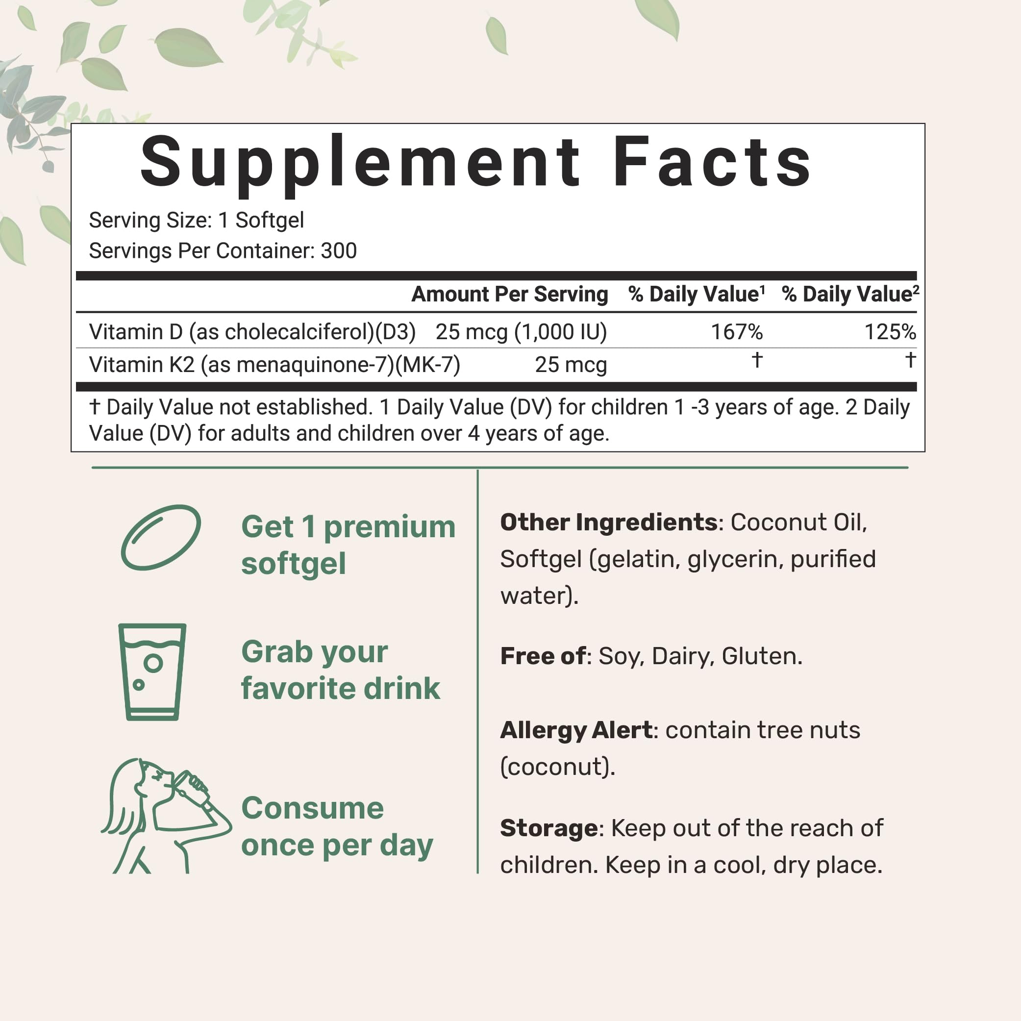 Foto 3 pulgar | Suplemento De Microingredientes: Vitamina D3, 1000 Ui + K2, 25 Mcg - Venta Internacional.
