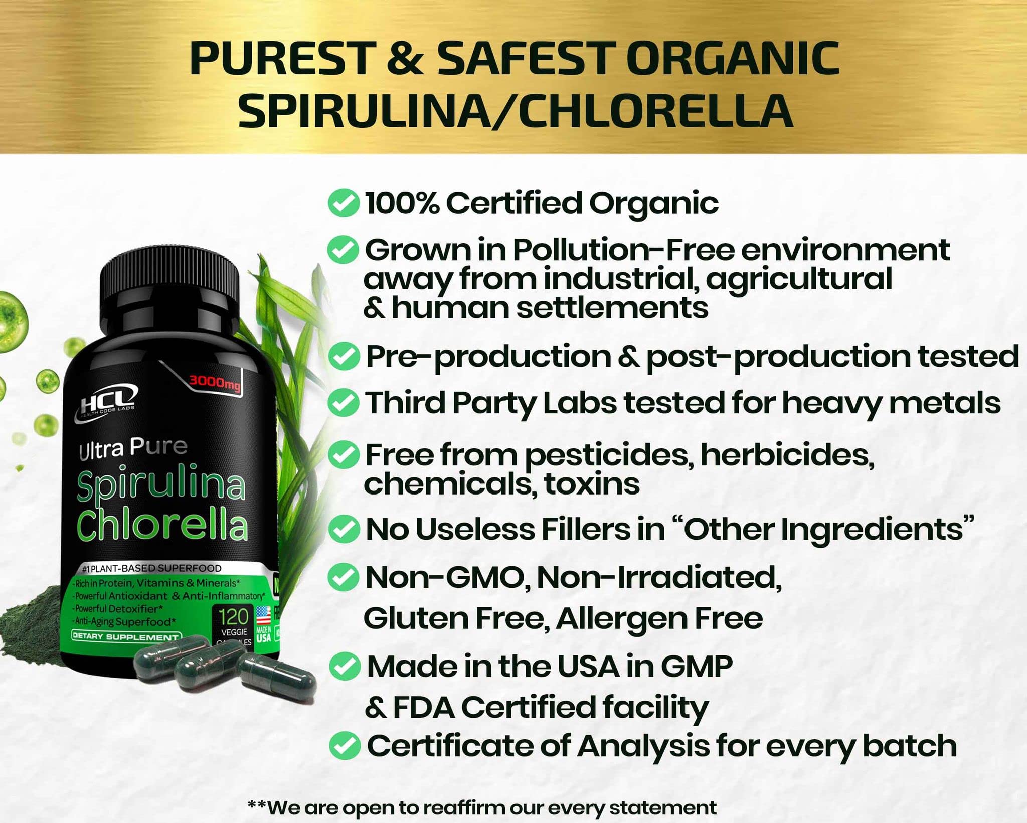 Foto 4 pulgar | Suplemento Hcl Herbal Code Labs Chlorella Spirulina 3000 Mg - Venta Internacional.