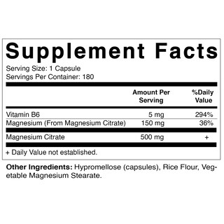 Foto 2 | Suplemento Vitamático De Citrato De Magnesio 500 Mg 180 Cápsulas - Venta Internacional.