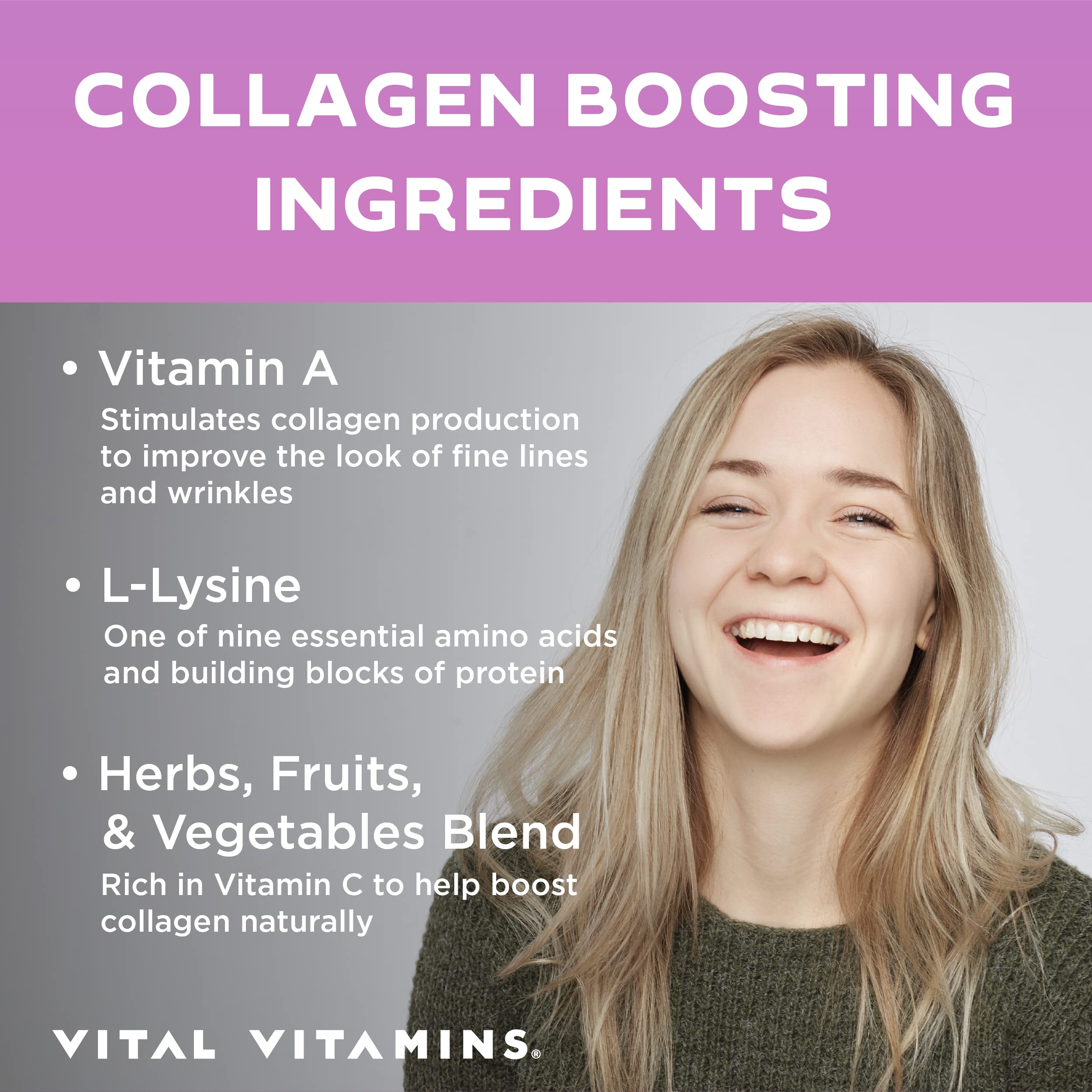 Foto 4 pulgar | Suplemento Vital Vitamins Vegan Colágeno Booster 60 Cápsulas - Venta Internacional.