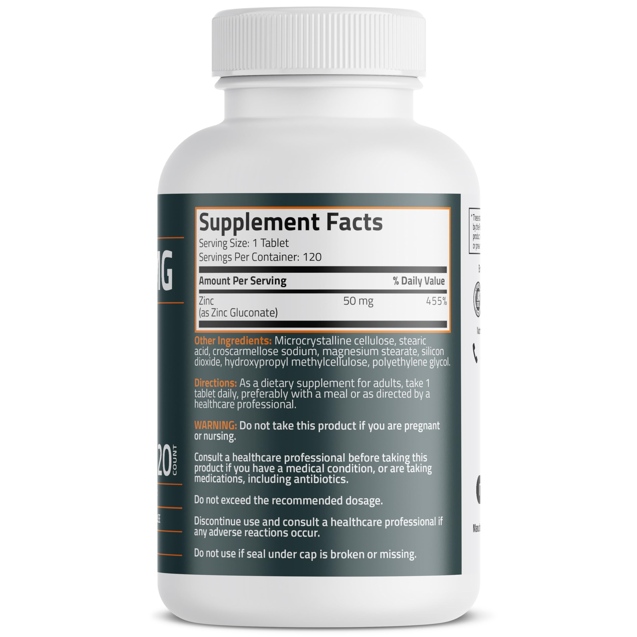 Foto 2 | Suplemento Bronson Zinc 50 Mg De Alta Potencia 120 Comprimidos - Venta Internacional.