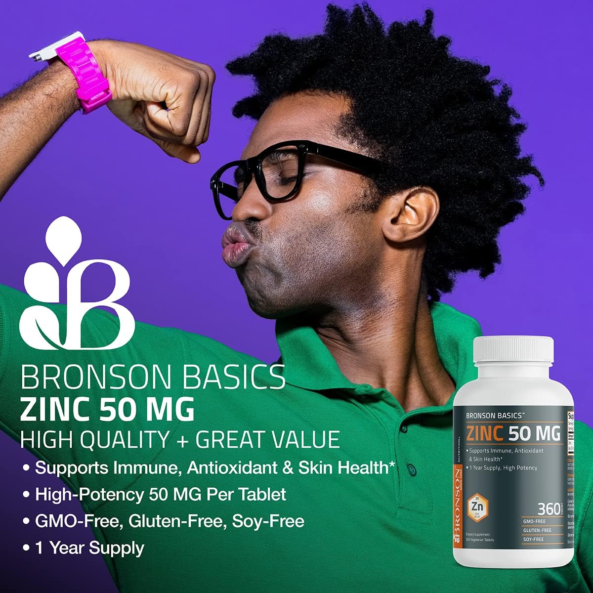 Foto 4 pulgar | Suplemento Bronson Zinc 50 Mg De Alta Potencia 120 Comprimidos - Venta Internacional.
