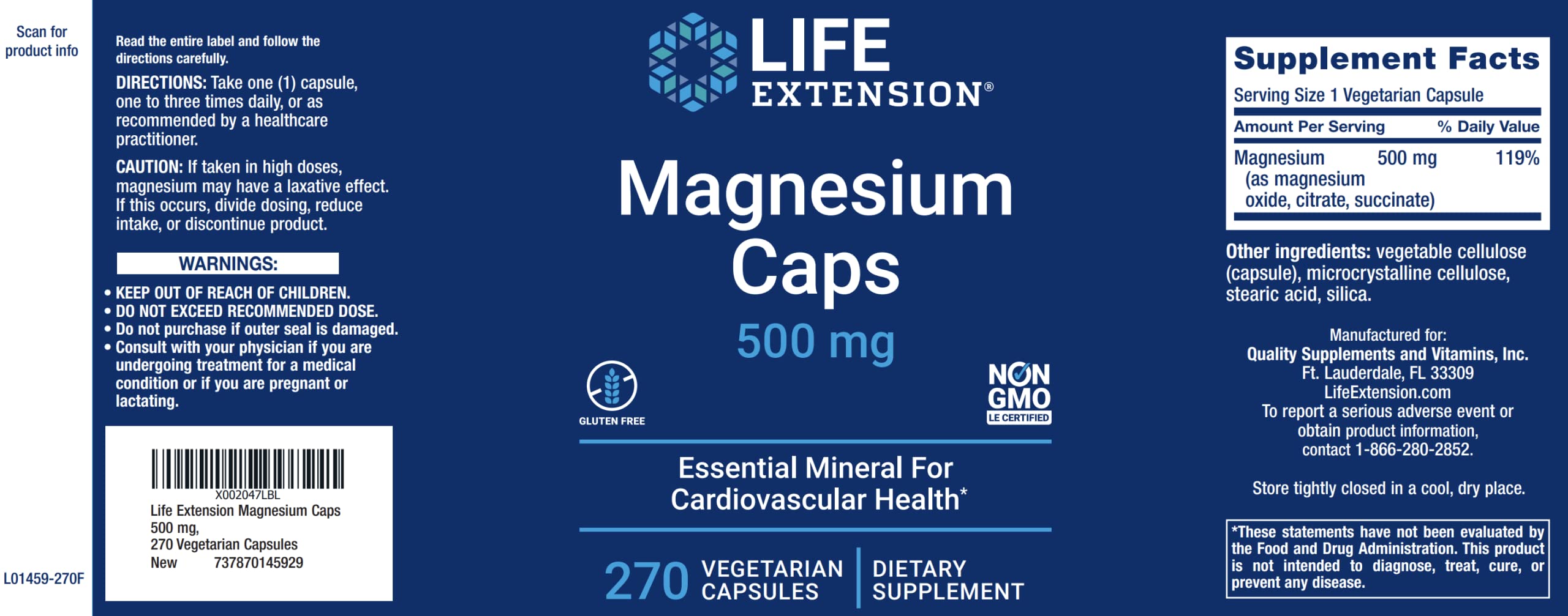 Foto 2 | Suplemento Life Extension Cápsulas De Magnesio 270 Cápsulas-Venta Internacional