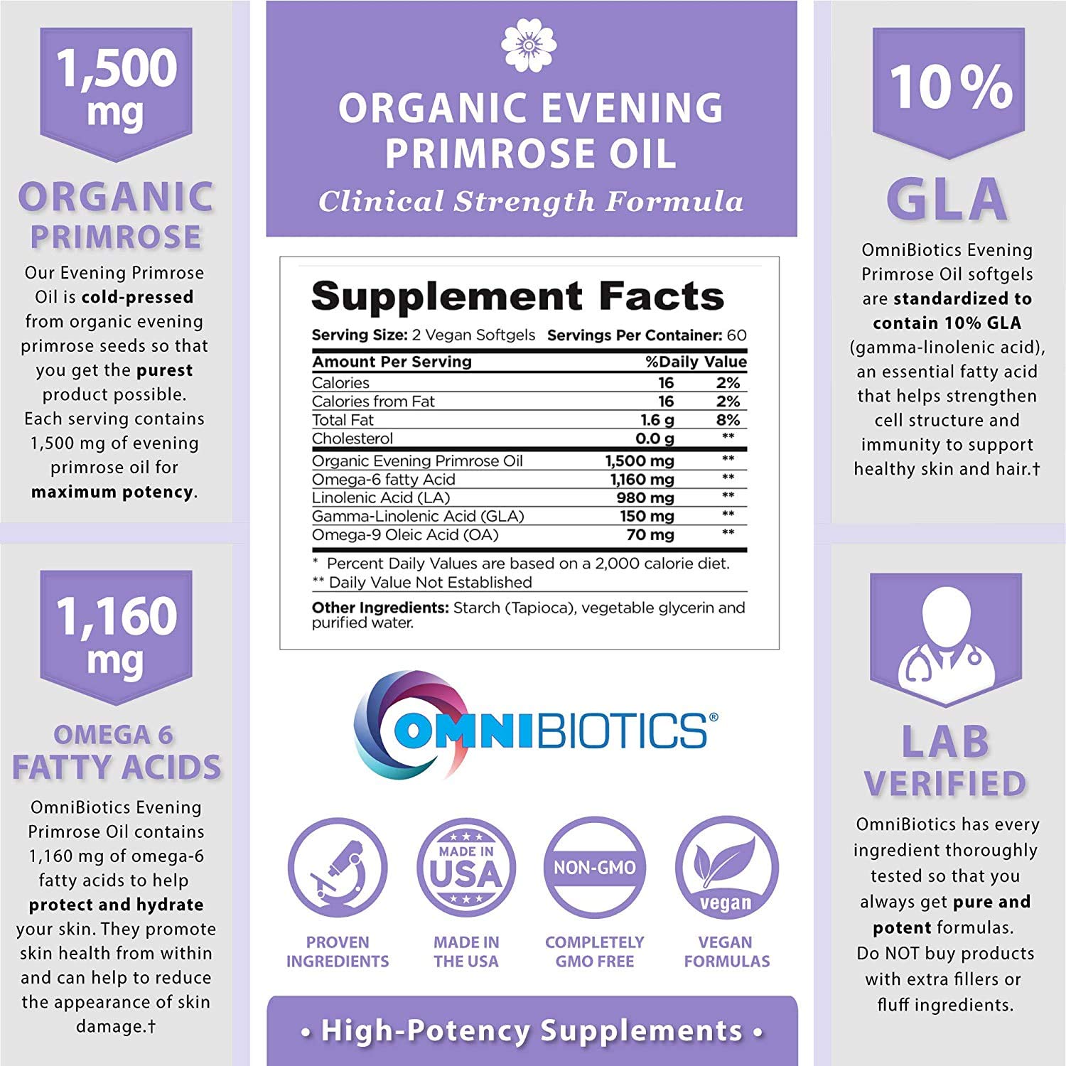 Foto 2 | Suplemento De Aceite De Onagra Orgánico Omnibiotics 1500 Mg - Venta Internacional.