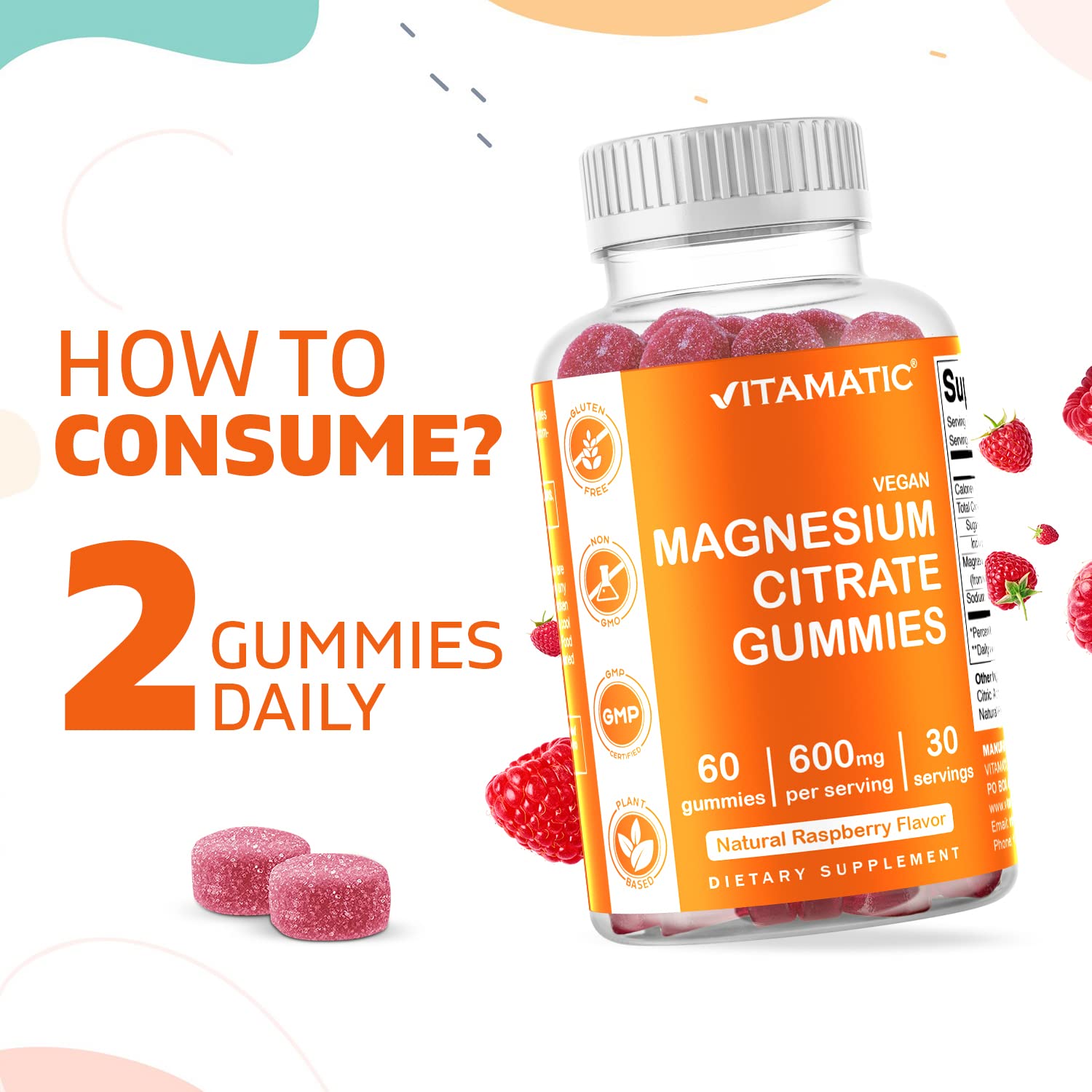 Foto 4 | Suplemento Vitamático De Gomitas De Magnesio 600 Mg, 60 Veganas X3 - Venta Internacional.