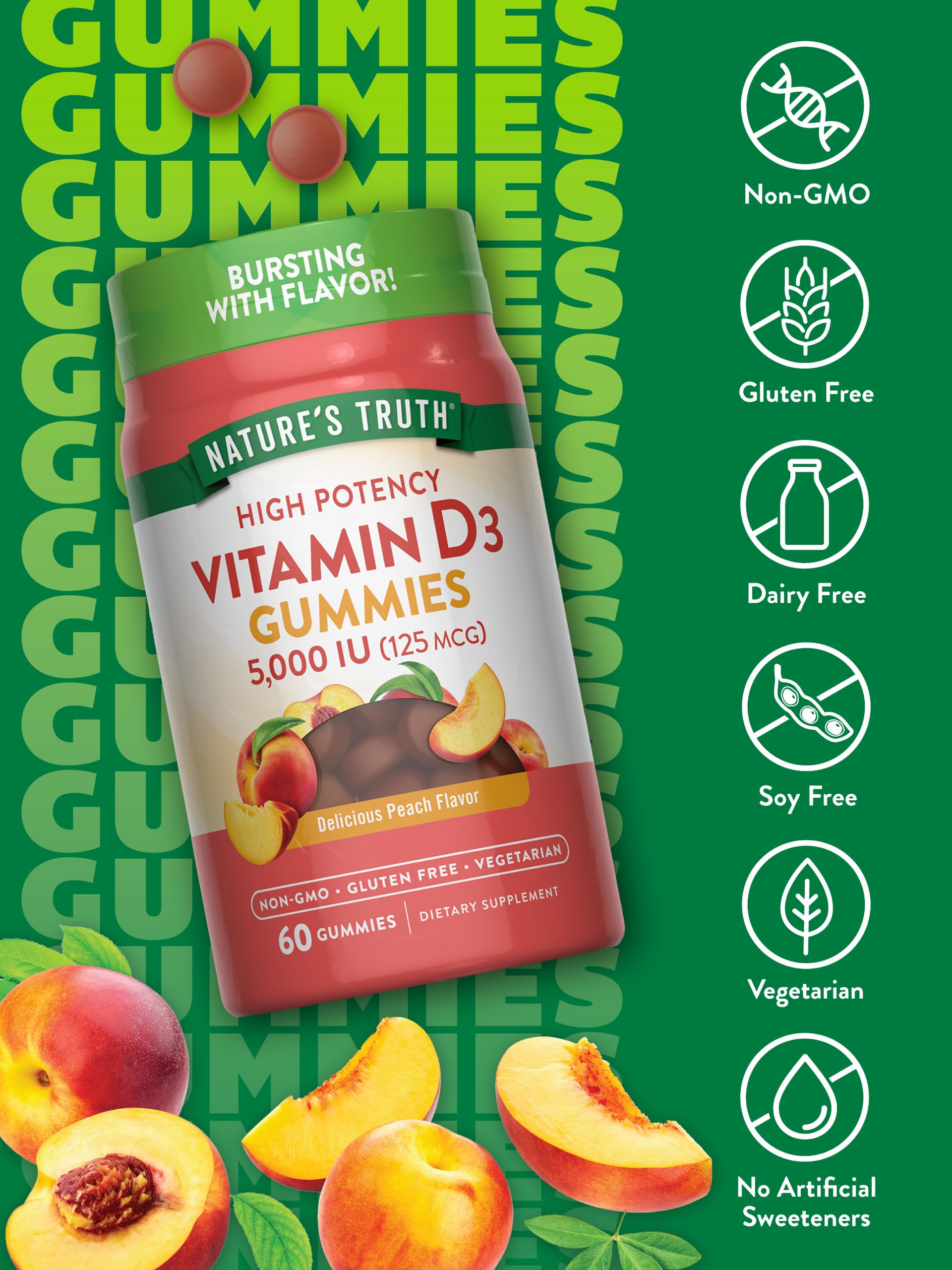 Foto 4 pulgar | Suplemento: Gomitas De Vitamina D3 De Nature's Truth, 5000 Ui, 60 Unidades - Venta Internacional.