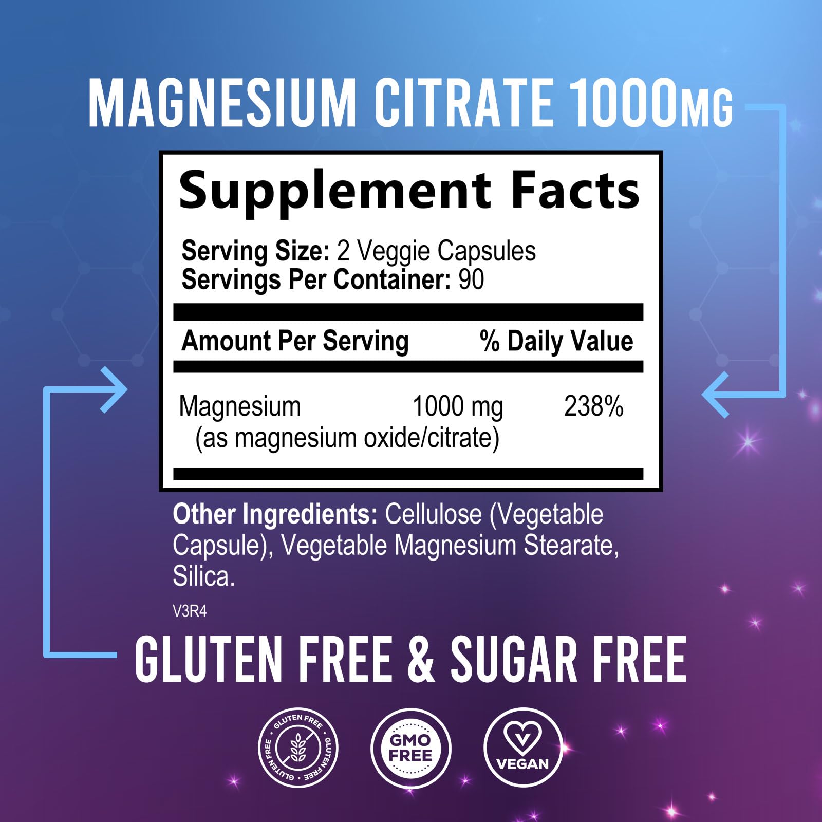 Foto 3 pulgar | Suplemento De Citrato De Magnesio En Cápsulas 1000 Mg - 180 Cápsulas - Venta Internacional.