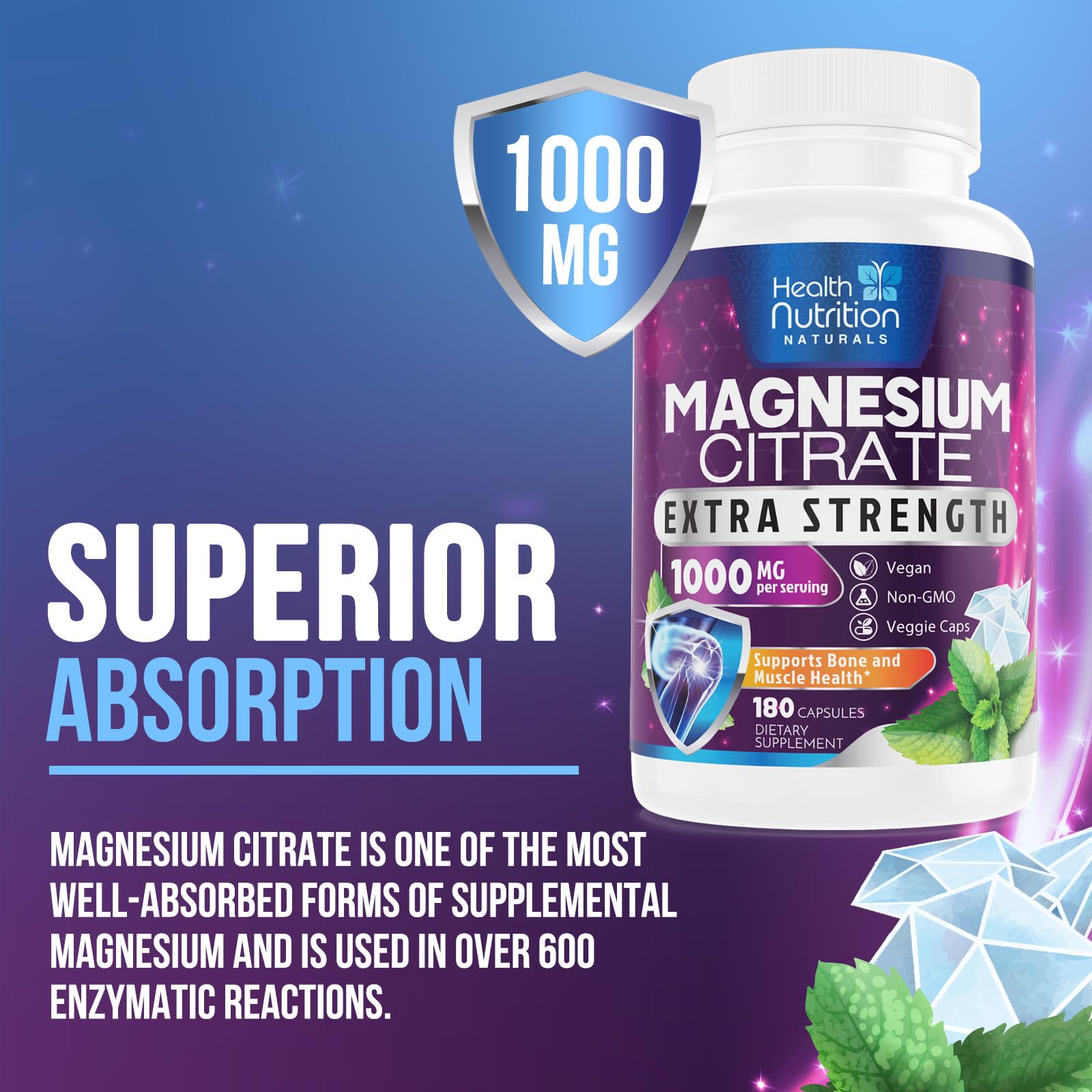 Foto 6 pulgar | Suplemento De Citrato De Magnesio En Cápsulas 1000 Mg - 180 Cápsulas - Venta Internacional.