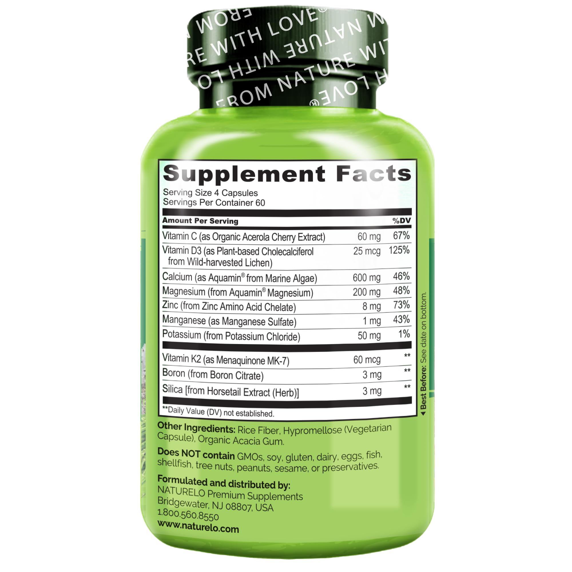 Foto 4 pulgar | Suplemento Naturelo Calcium Bone Strength 600 Mg 240 Cápsulas - Venta Internacional.