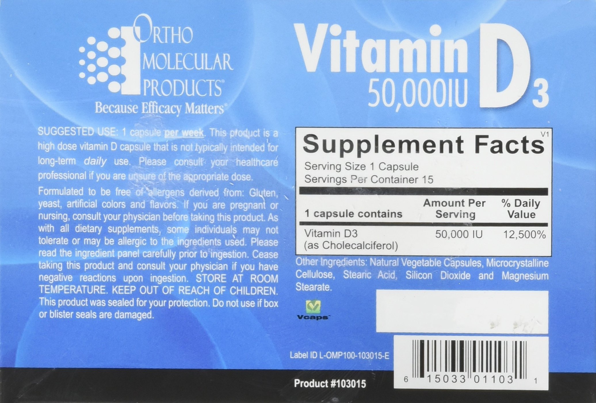 Foto 3 pulgar | Suplemento Ortho Molecular De Vitamina D3 De 50 000 Ui, 15 Cápsulas - Venta Internacional.