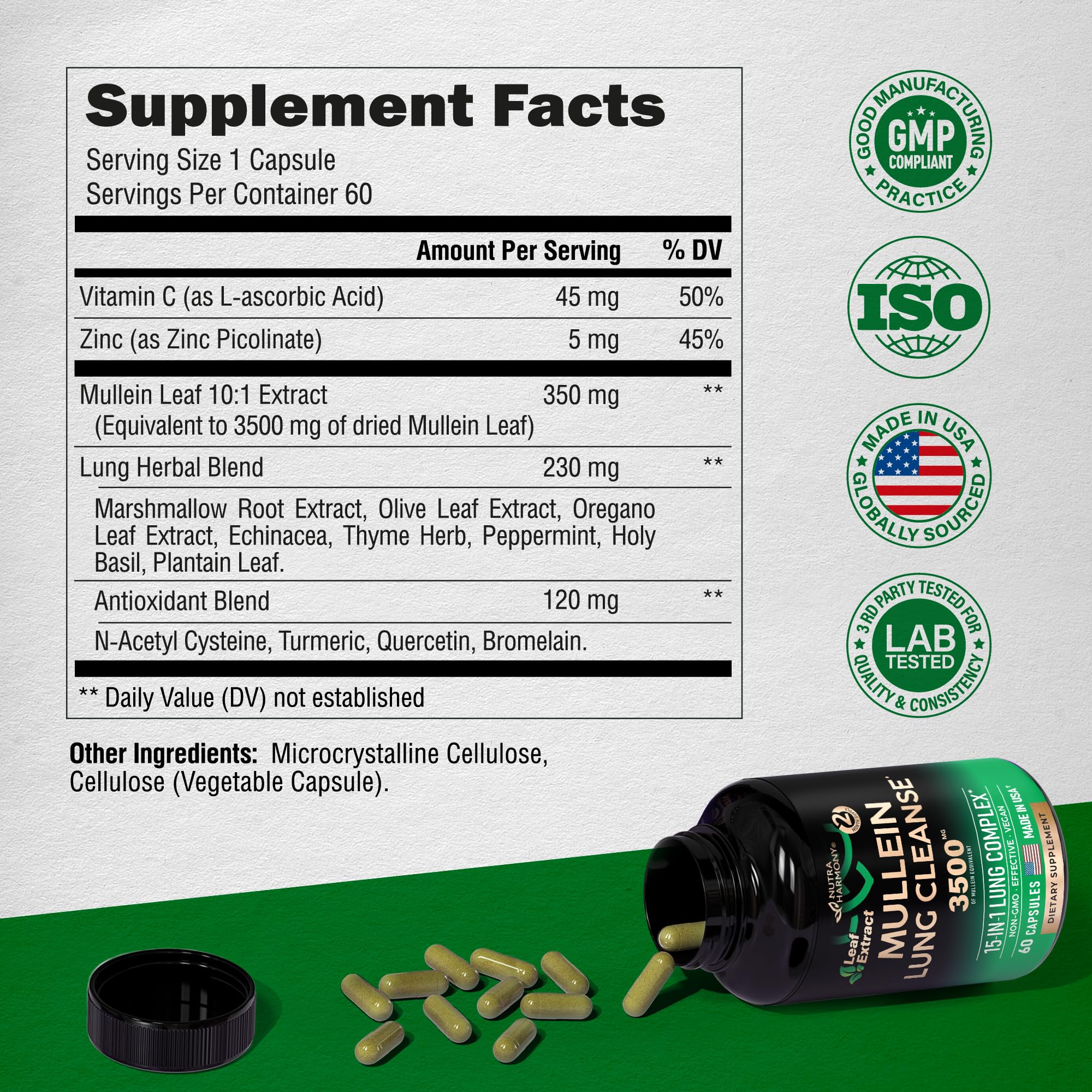 Foto 3 pulgar | Suplemento De Extracto De Hoja De Gordolobo Nutraharmony 3500 Mg Para Desintoxicación Pulmonar - Venta Internacional.