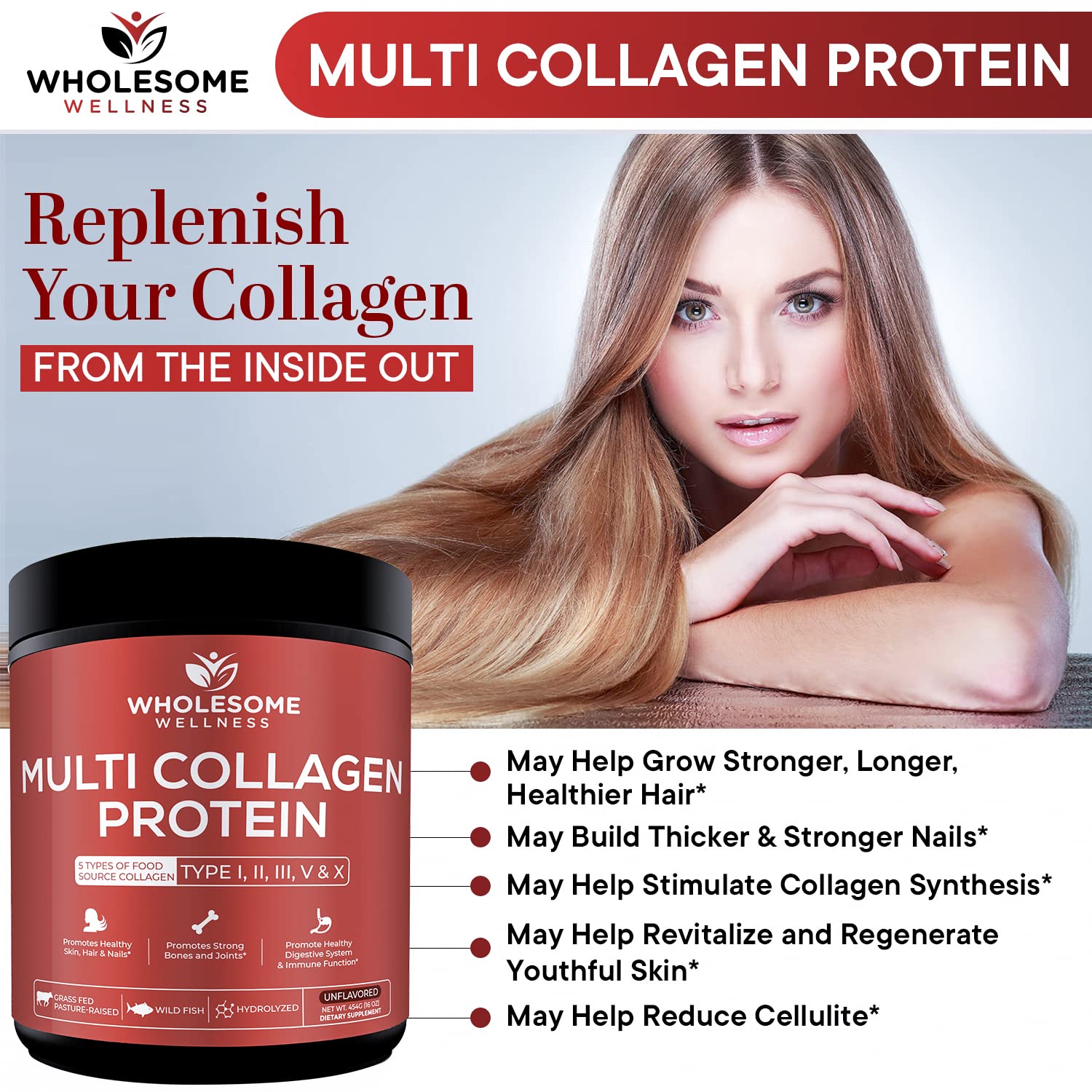 Foto 8 pulgar | Proteína De Colágeno En Polvo Wholesome Wellness Multi-type - Venta Internacional.