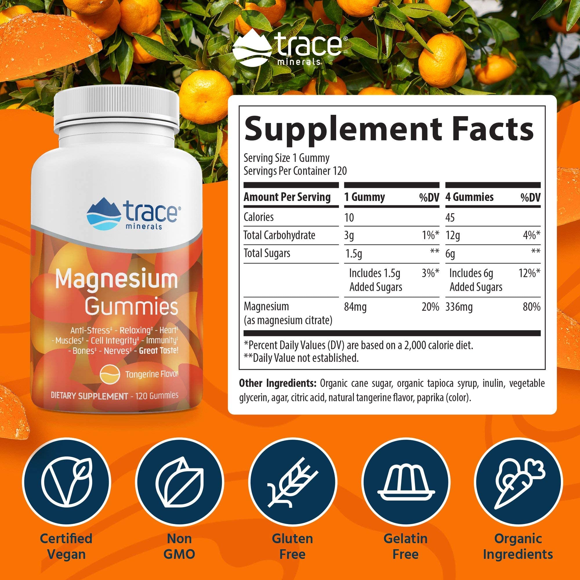 Foto 4 pulgar | Gomitas De Magnesio Supplement Trace Minerals I, 120 Unidades, Mandarina - Venta Internacional.