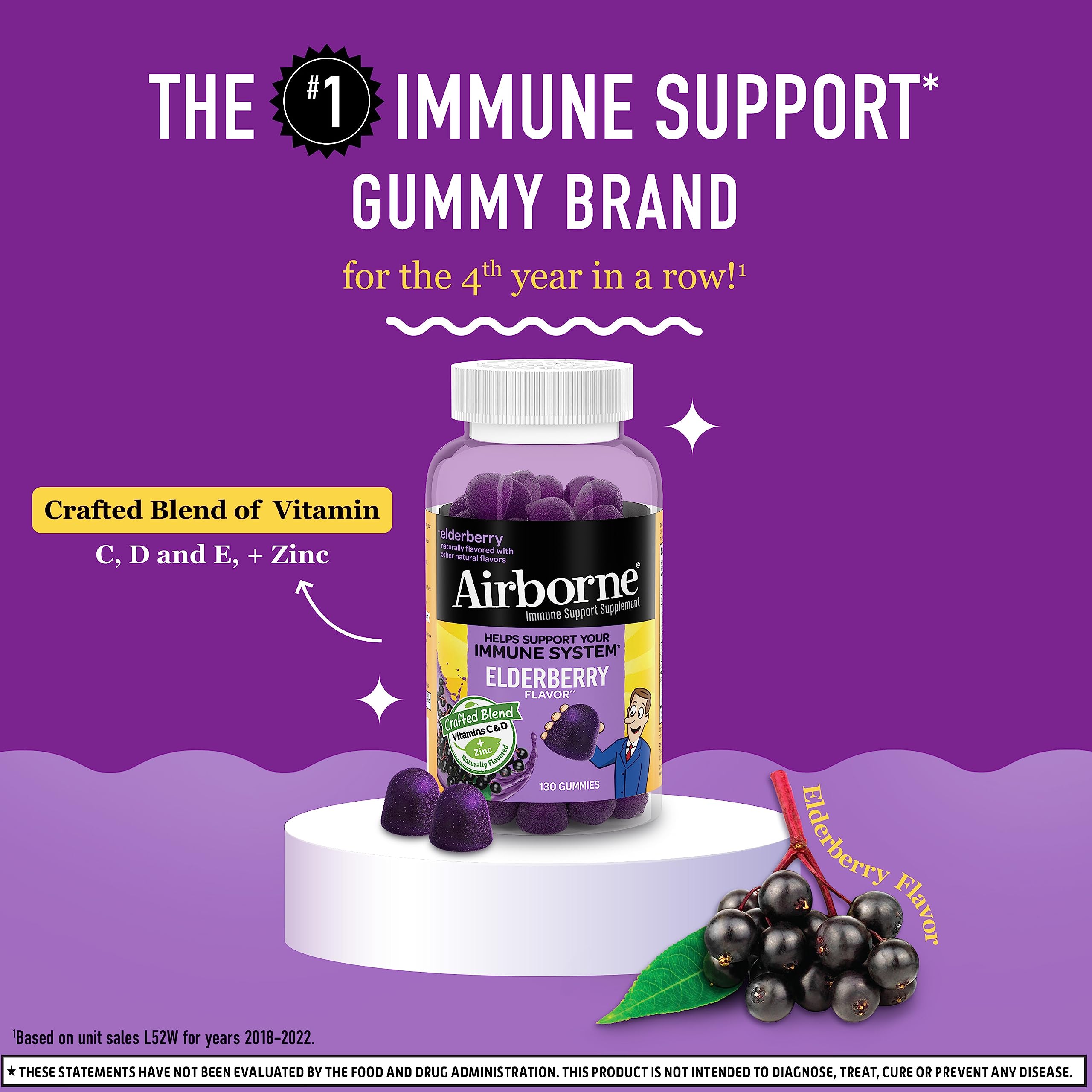 Foto 3 pulgar | Gomitas Airborne Elderberry + Zinc Y Vitamina C 130 Unidades - Venta Internacional.