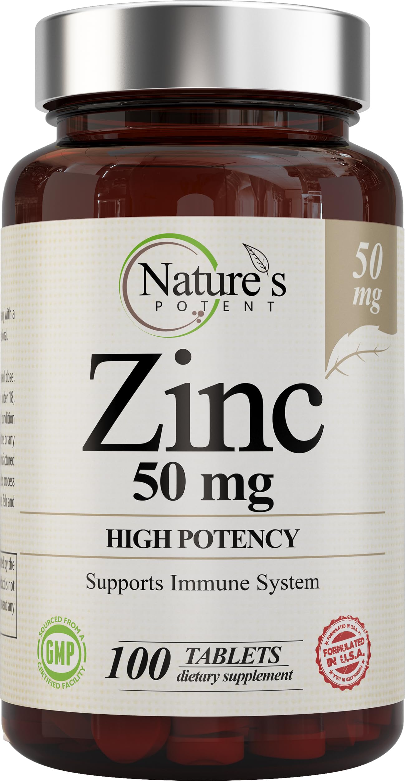Foto 2 pulgar | Suplemento Nature's Potent Zinc De 50 Mg De Alta Potencia, 100 Comprimidos - Venta Internacional.