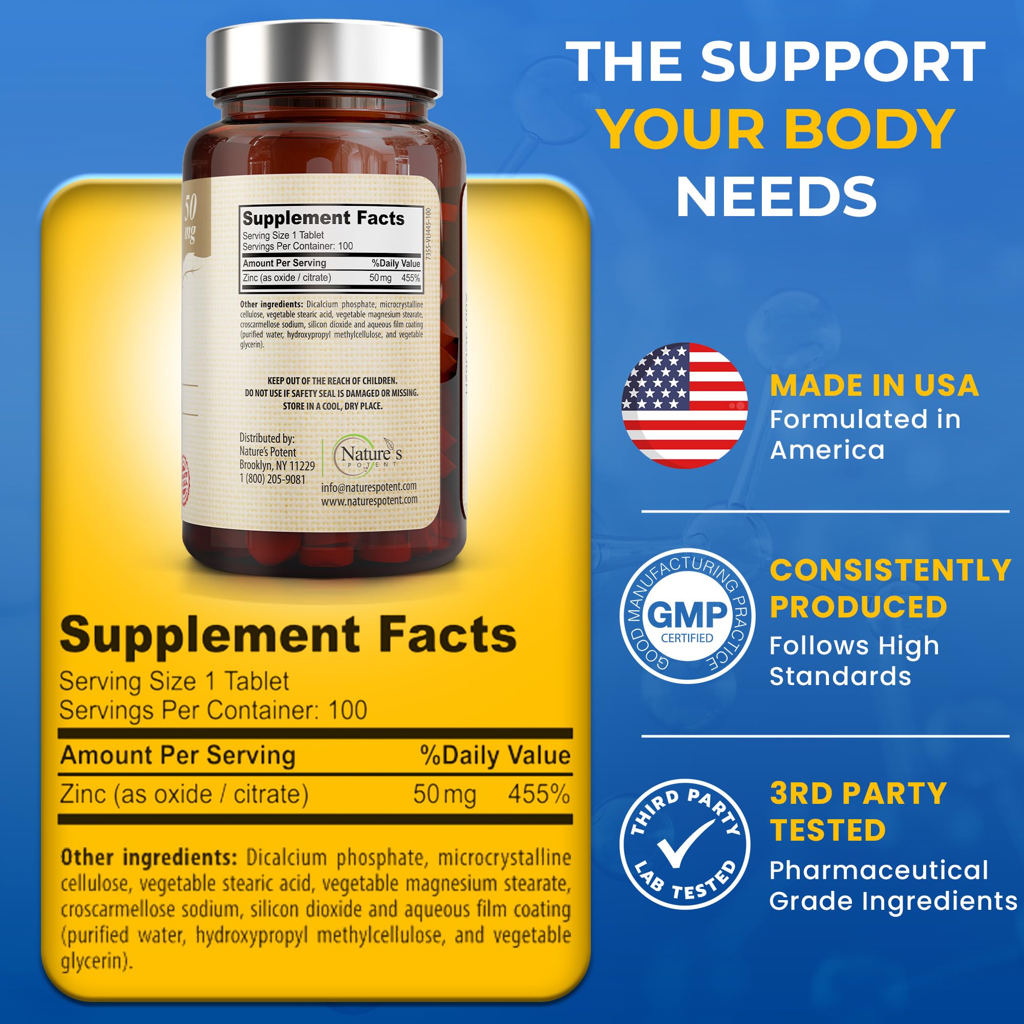 Foto 6 pulgar | Suplemento Nature's Potent Zinc De 50 Mg De Alta Potencia, 100 Comprimidos - Venta Internacional.