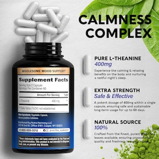 Foto 5 | Suplemento Nutraharmony L-teanina 400 Mg Para Aliviar El Estrés, 120 Cápsulas - Venta Internacional.