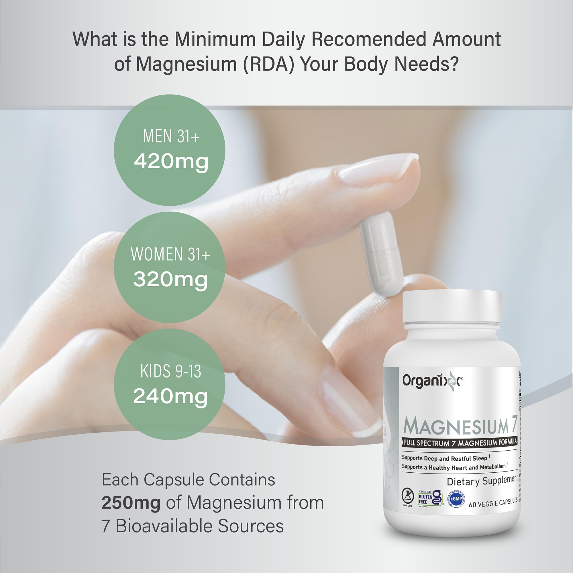 Foto 5 pulgar | Suplemento Organixx Magnesium 7 Con Vitamina B6 Y Manganeso 60c - Venta Internacional.
