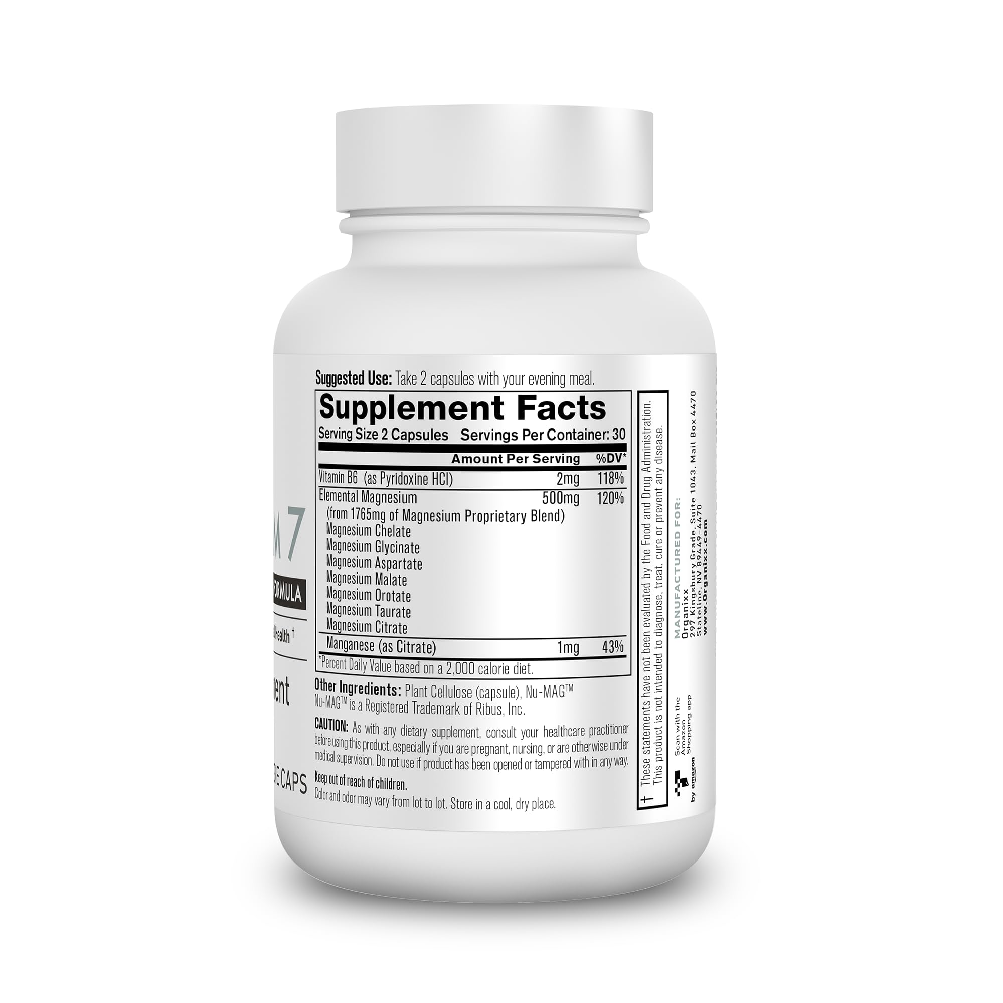Foto 8 pulgar | Suplemento Organixx Magnesium 7 Con Vitamina B6 Y Manganeso 60c - Venta Internacional.