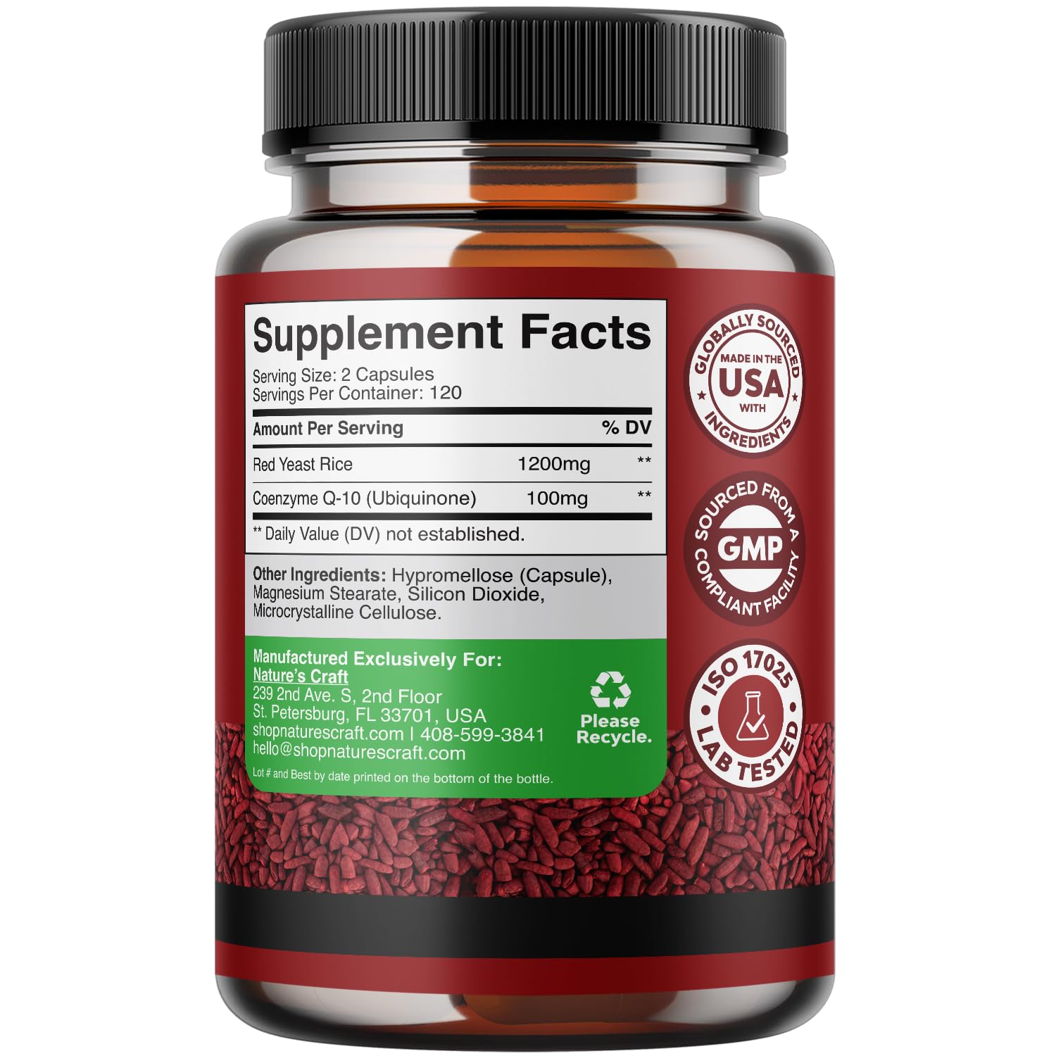 Foto 3 pulgar | Suplemento De Arroz De Levadura Roja Artesanal De Natures, 1200 Mg Con 100 Mg De Coq10 - Venta Internacional.