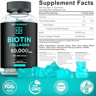 Foto 3 | Péptidos De Biotina Y Colágeno De Gummies New Elements: 50000 Mcg/10000 Mcg - Venta Internacional.