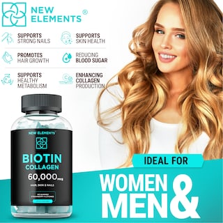 Foto 4 | Péptidos De Biotina Y Colágeno De Gummies New Elements: 50000 Mcg/10000 Mcg - Venta Internacional.
