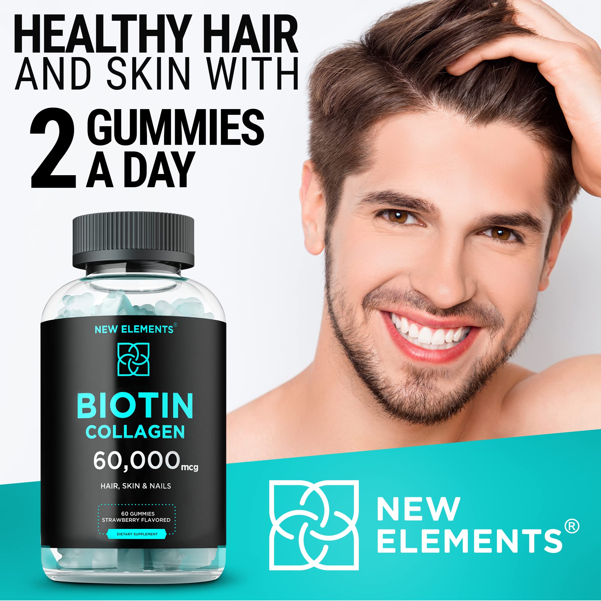 Foto 5 | Péptidos De Biotina Y Colágeno De Gummies New Elements: 50000 Mcg/10000 Mcg - Venta Internacional.