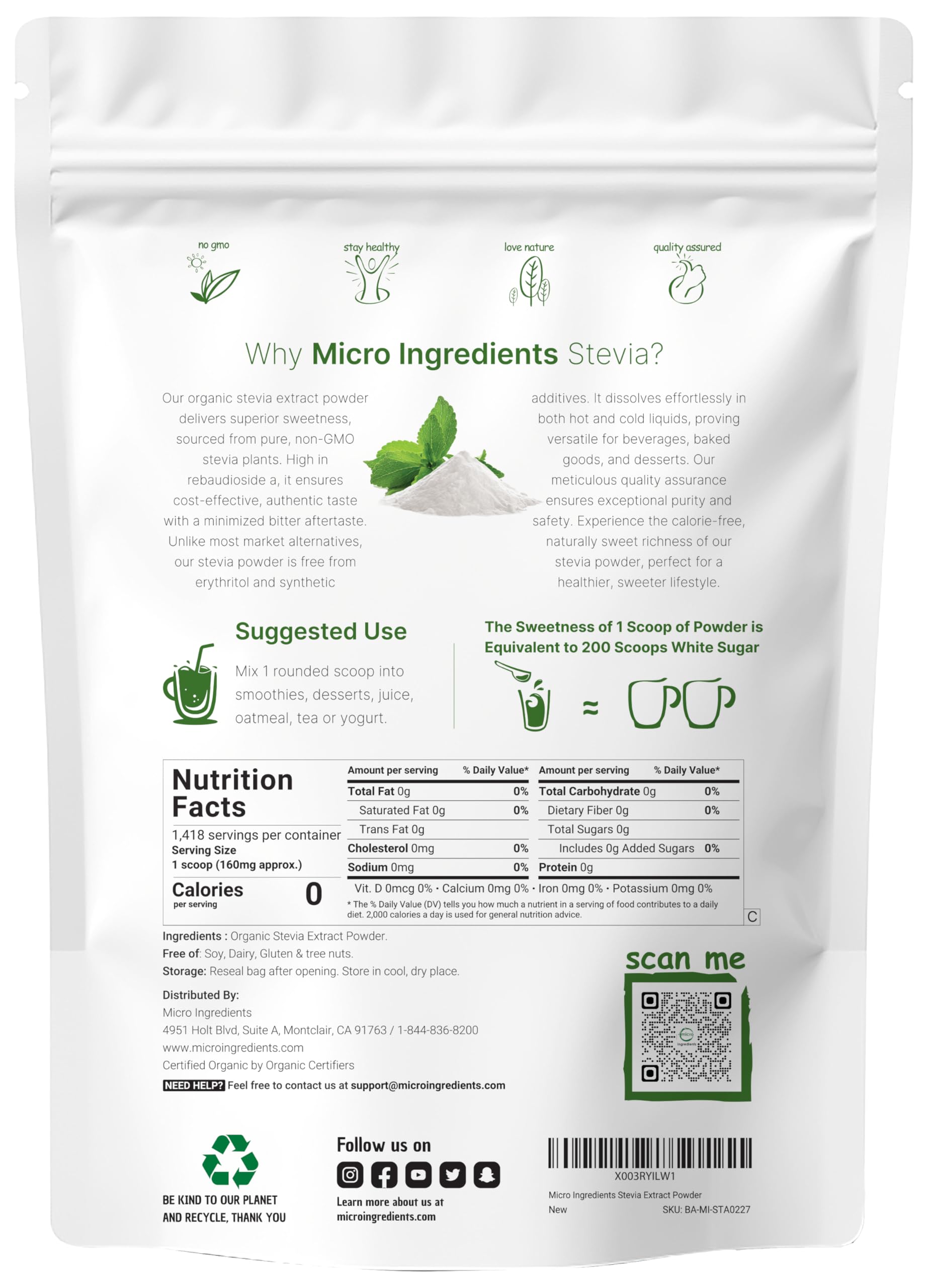 Foto 3 pulgar | Microingredientes De Stevia En Polvo, 250 Ml, 0 Calorías, Sin Azúcar - Venta Internacional.