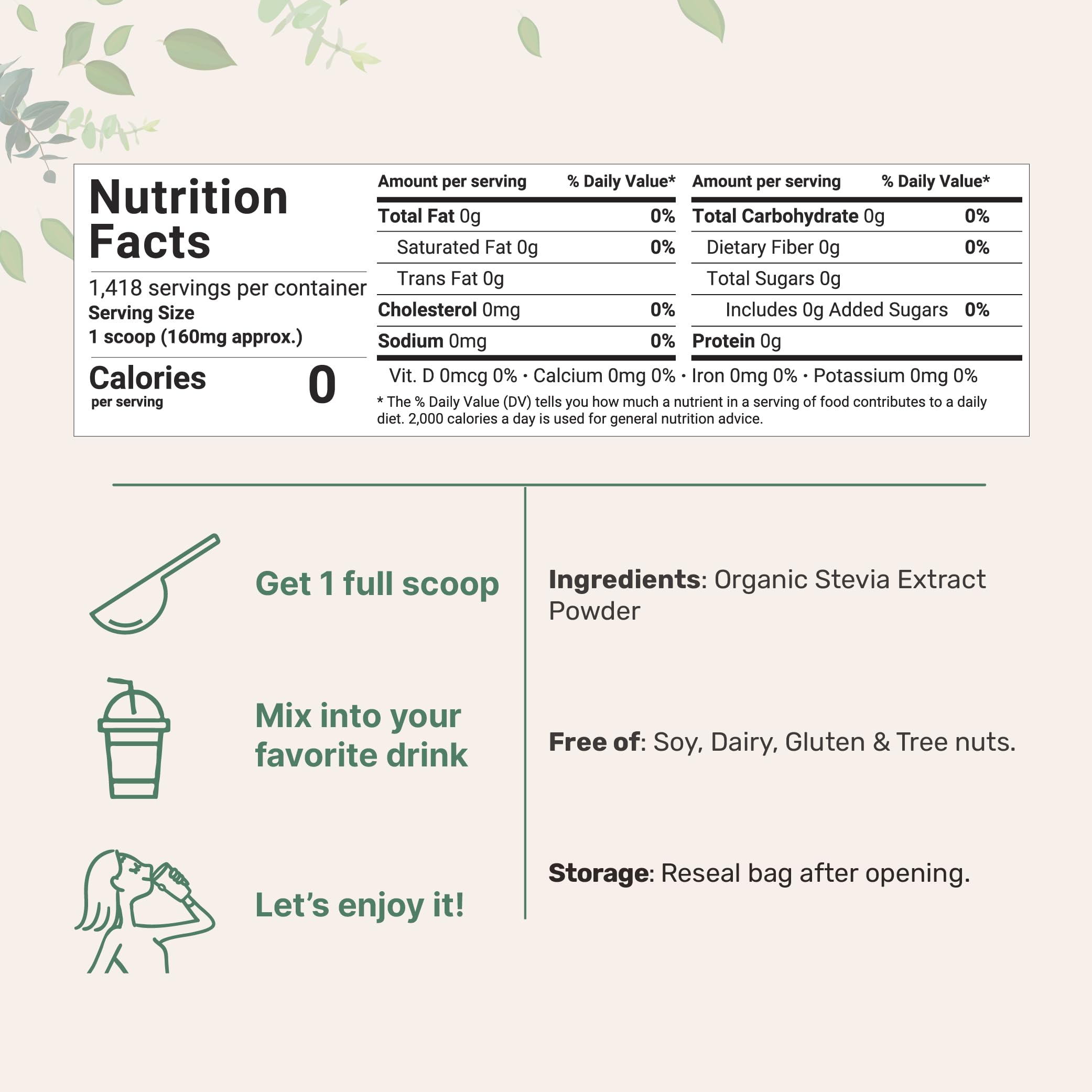 Foto 4 pulgar | Microingredientes De Stevia En Polvo, 250 Ml, 0 Calorías, Sin Azúcar - Venta Internacional.