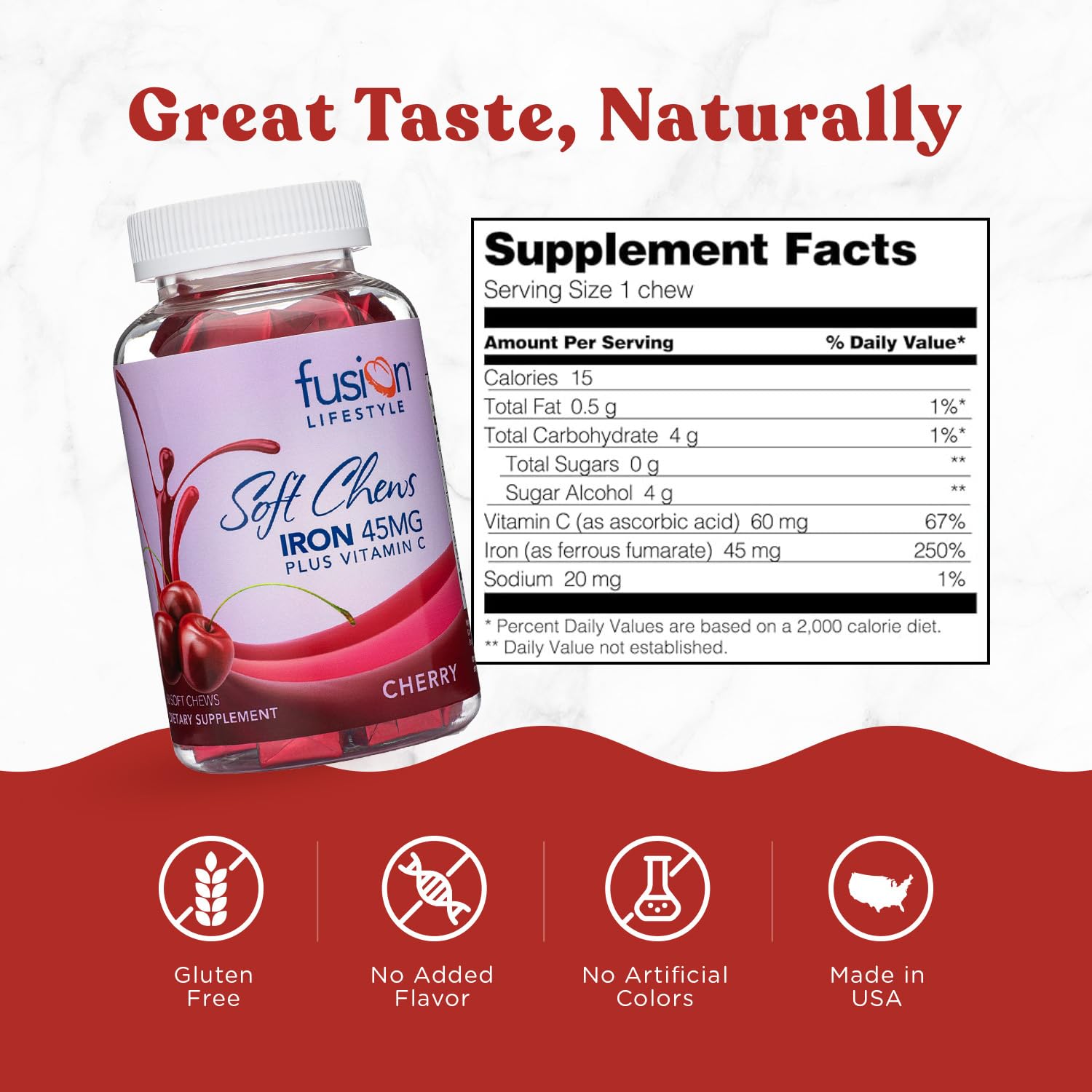 Foto 3 | Suplemento De Hierro Fusion Lifestyle, Masticable, Sabor A Cereza - Venta Internacional.