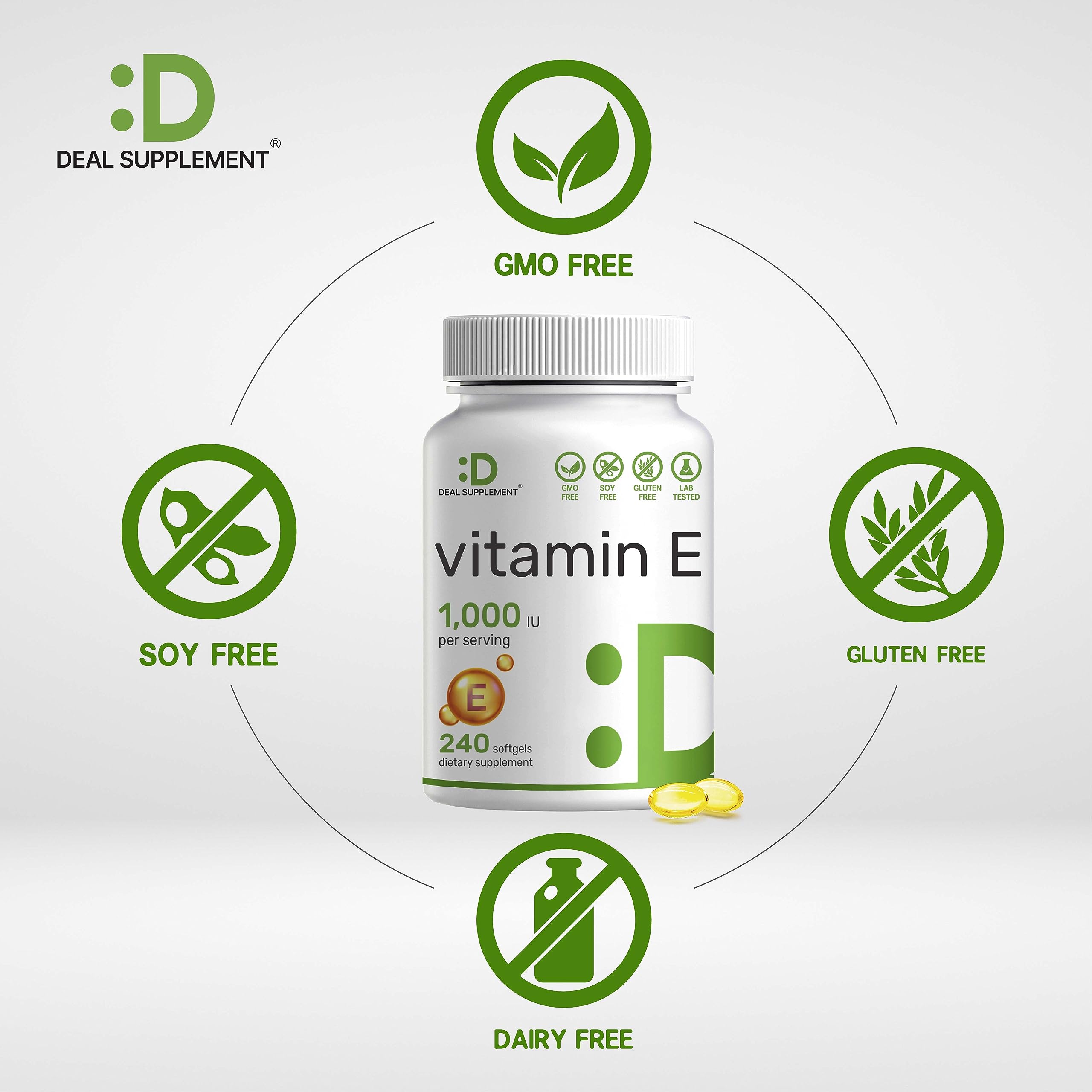 Foto 3 | Suplementos De Vitamina E, Suplemento De Oferta De 1000 Ui, 240 Cápsulas Blandas - Venta Internacional.