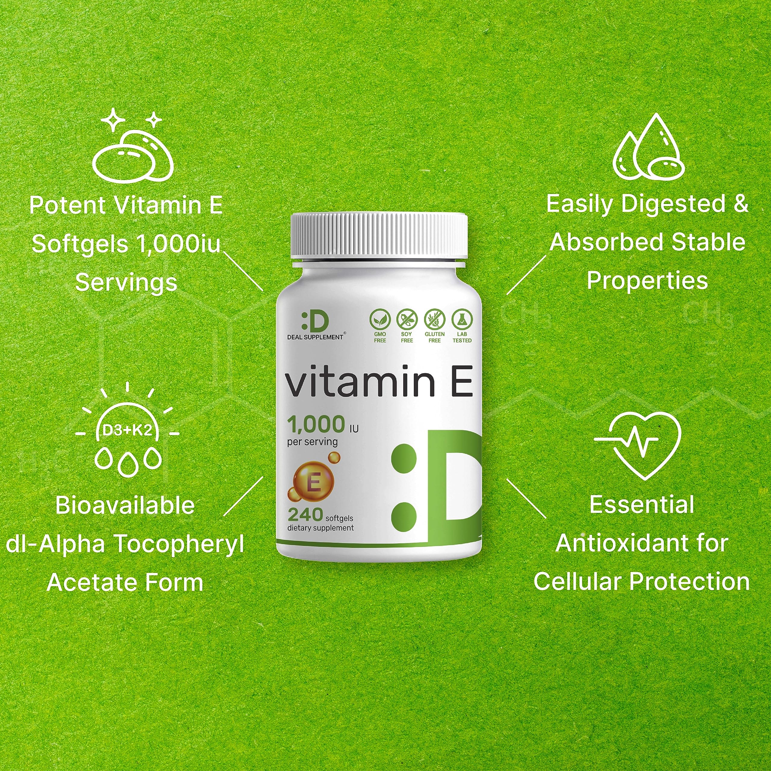 Foto 5 pulgar | Suplementos De Vitamina E, Suplemento De Oferta De 1000 Ui, 240 Cápsulas Blandas - Venta Internacional.