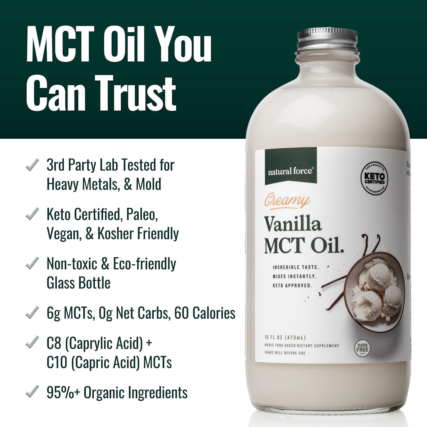 Foto 4 pulgar | Aceite Mct Natural Force Creamy Vanilla, 473 Ml, Cetogénico Vegano - Venta Internacional.