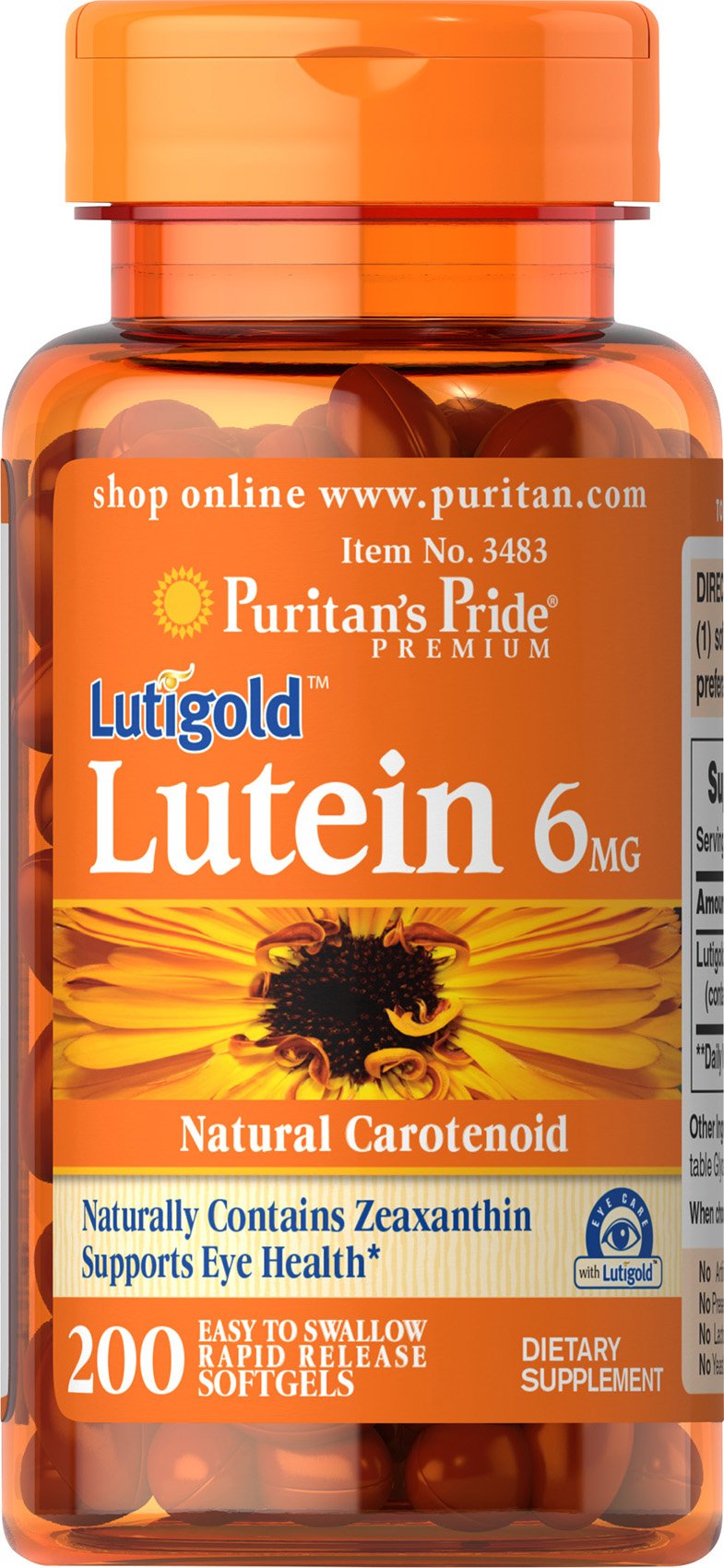 Foto 2 pulgar | Complemente 6 Mg De Luteína Puritan's Pride Con Zeaxantina 200 Cápsulas Blandas - Venta Internacional.