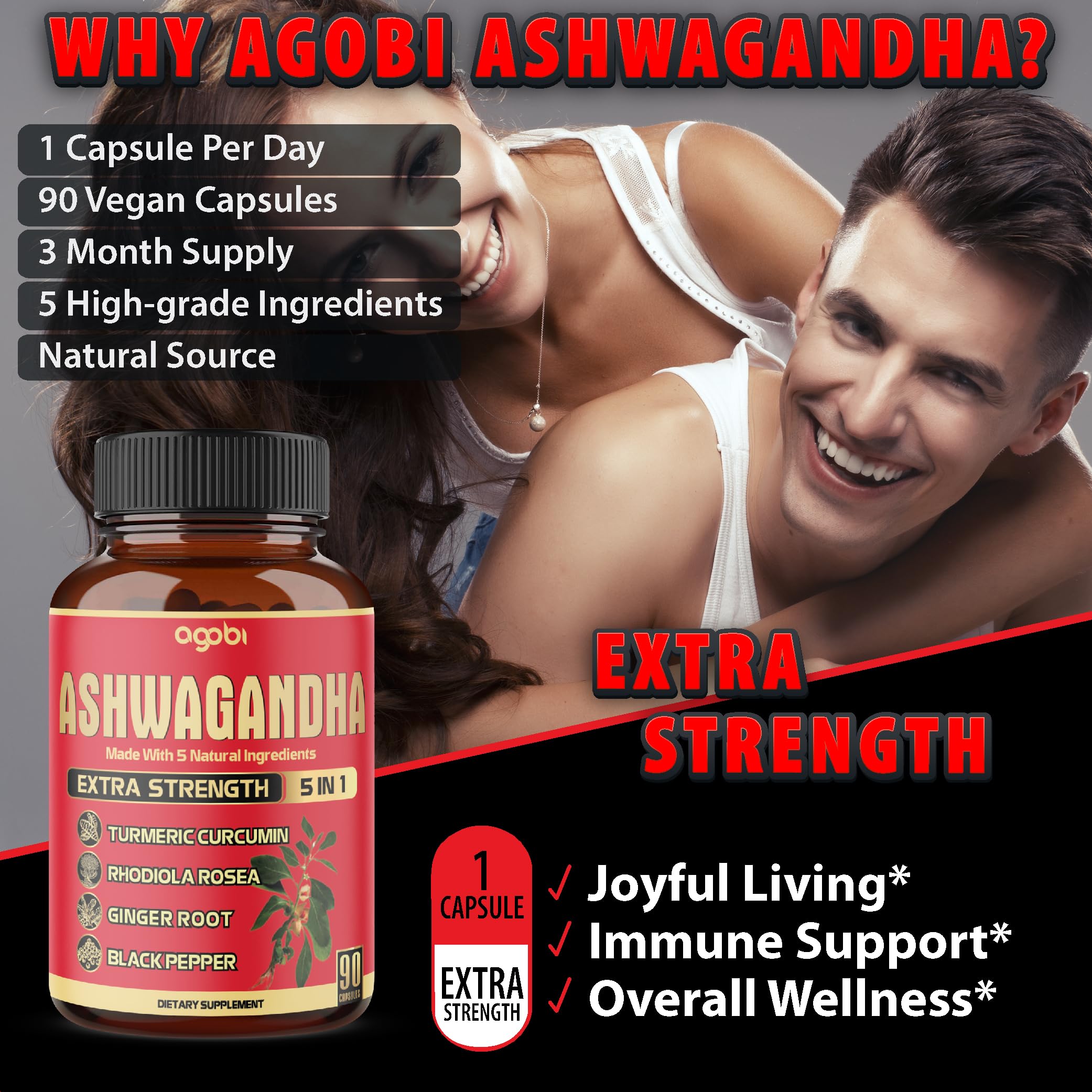 Foto 5 | Cápsulas De Suplemento Agobi Ashwagandha Con Jengibre Y Cúrcuma, 90 Unidades - Venta Internacional.