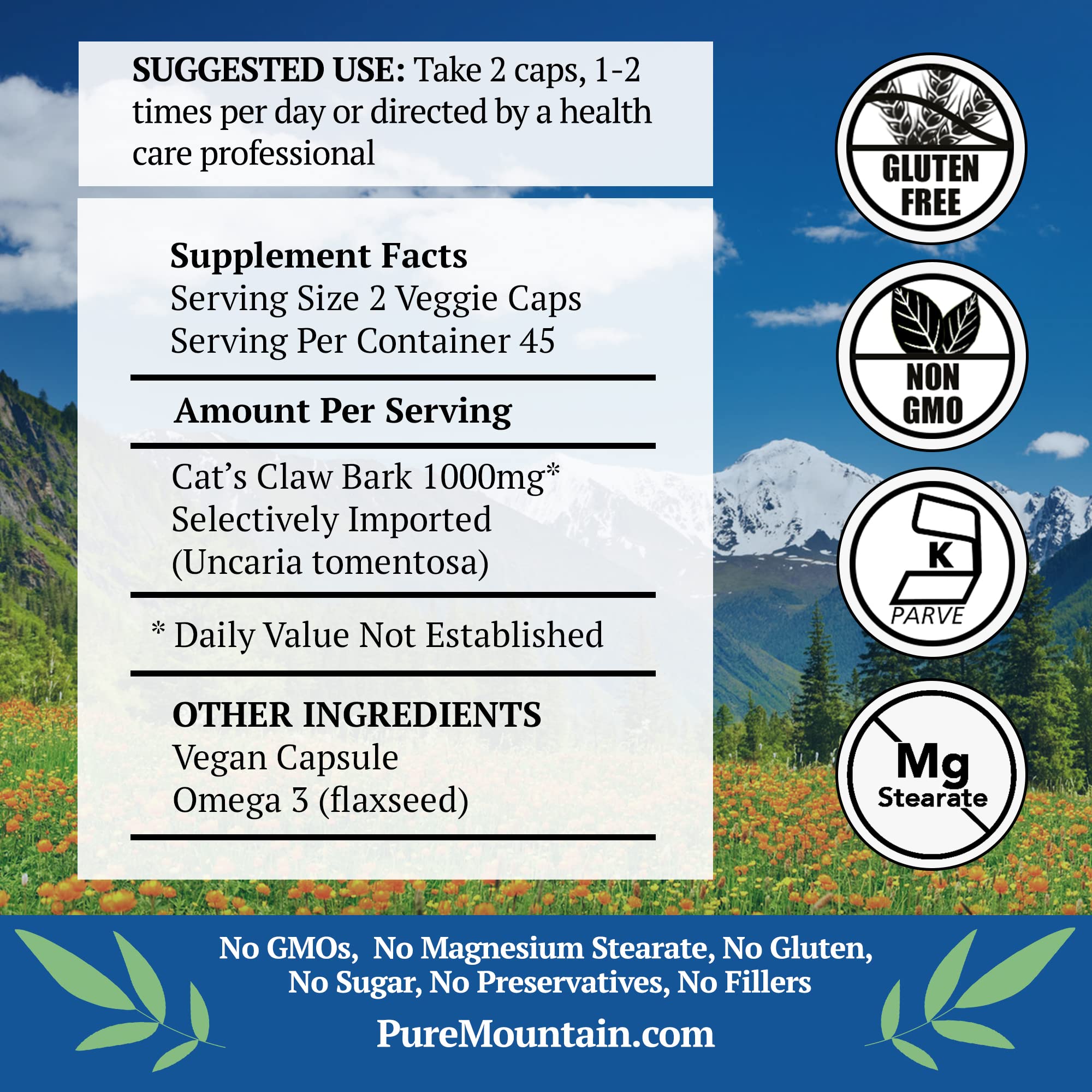 Foto 4 pulgar | Suplemento Pure Mountain Botanicals Cat's Claw 90 Cápsulas - Venta Internacional.