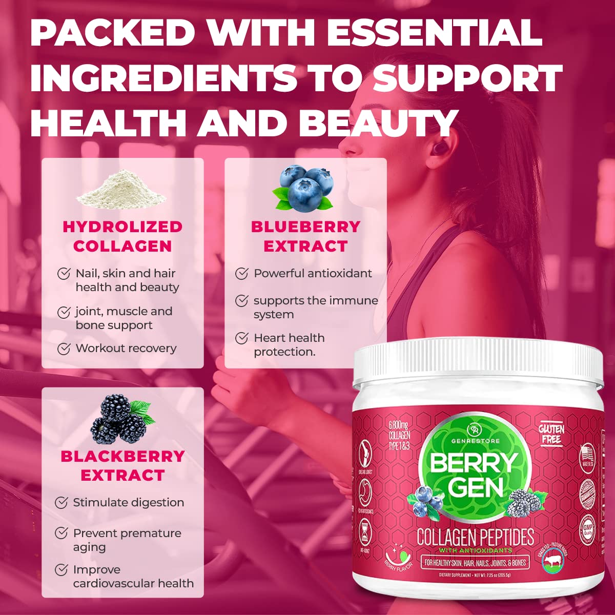 Foto 5 pulgar | Colágeno En Polvo Berry Gen Restore Con Antioxidantes De Extractos De Moras Y Arándanos, 30 Porcione - Venta Intern