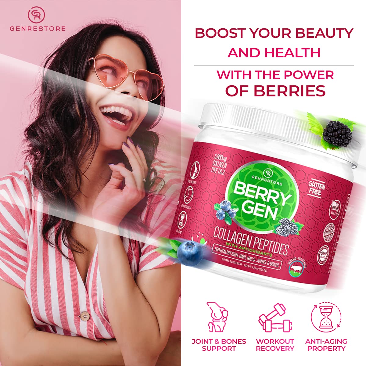 Foto 6 pulgar | Colágeno En Polvo Berry Gen Restore Con Antioxidantes De Extractos De Moras Y Arándanos, 30 Porcione - Venta Intern
