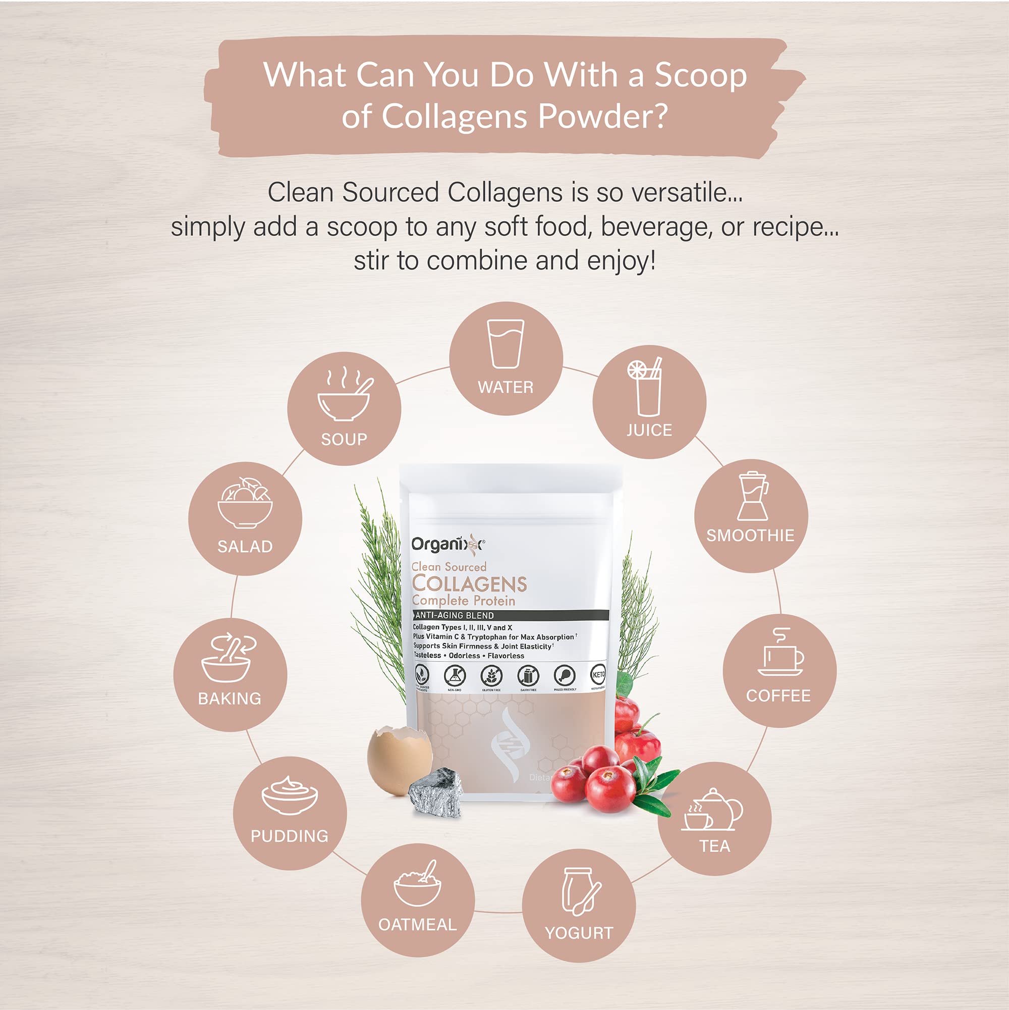Foto 4 | Colágeno En Polvo Organixx Clean Sourced Con Vitamina C, 20 Unidades - Venta Internacional.