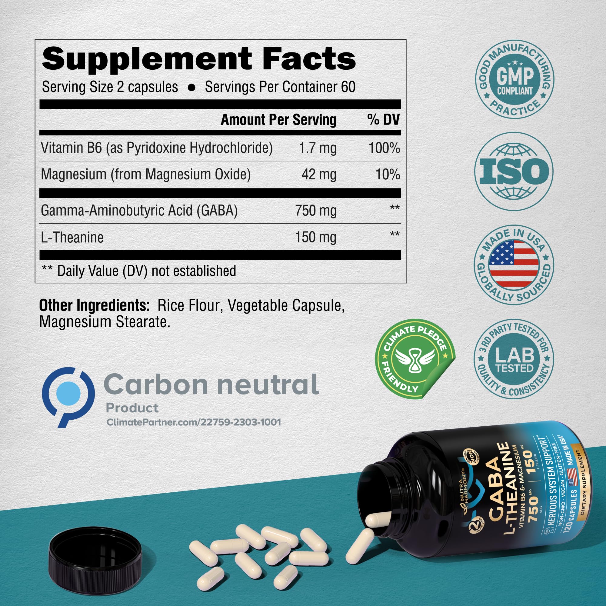 Foto 3 pulgar | Suplemento Nutraharmony Gaba L-teanina 900 Mg Con Magnesio - Venta Internacional.