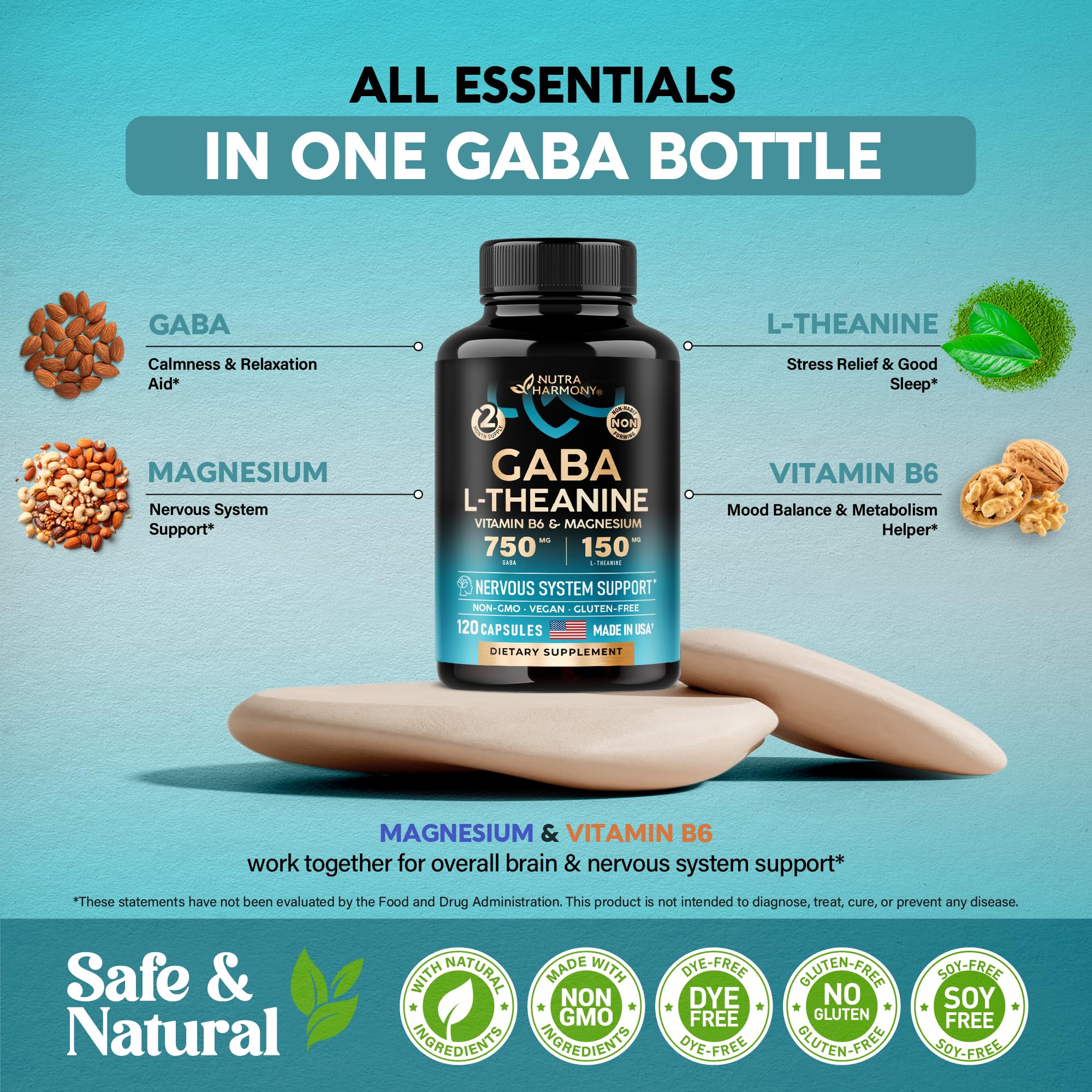 Foto 4 pulgar | Suplemento Nutraharmony Gaba L-teanina 900 Mg Con Magnesio - Venta Internacional.