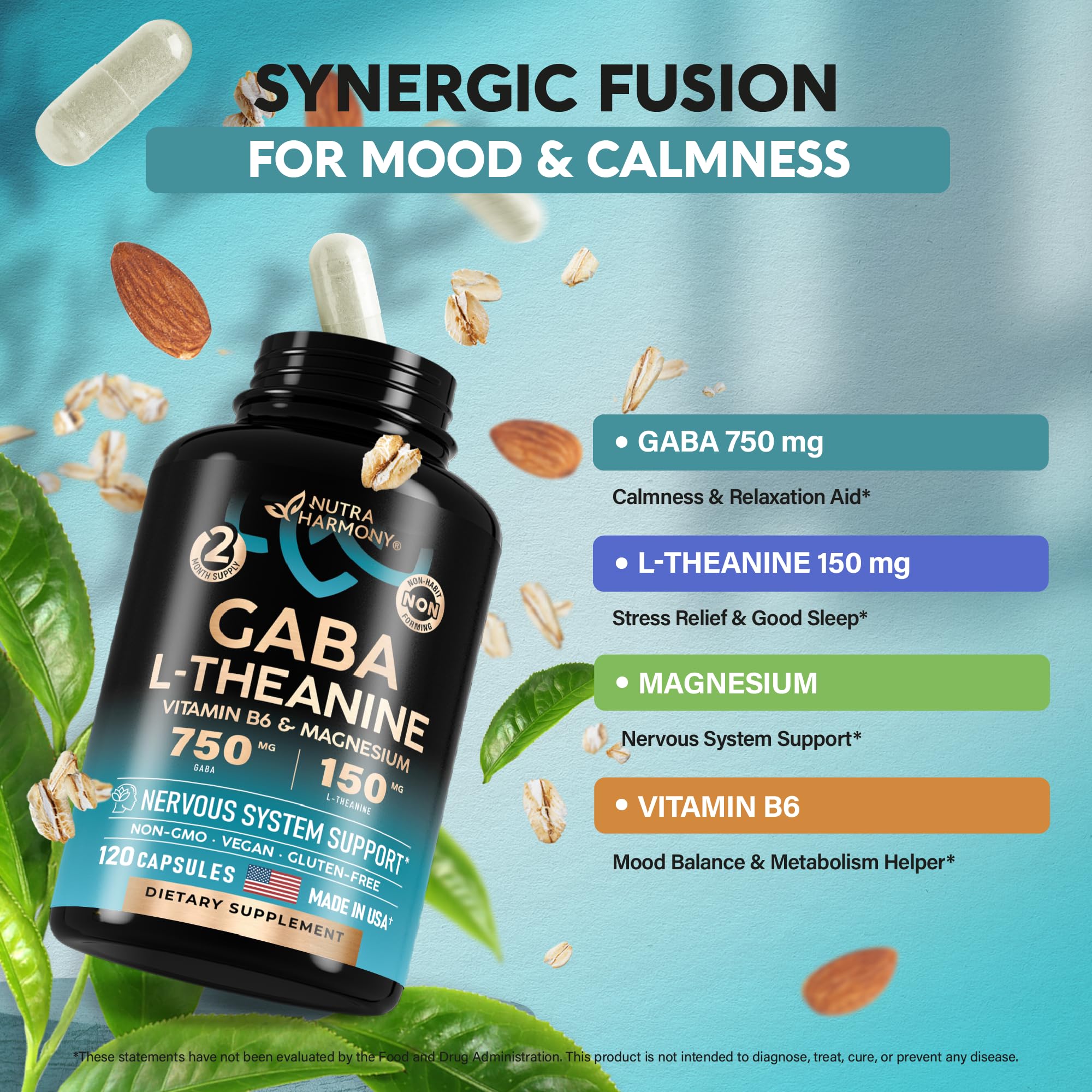 Foto 7 pulgar | Suplemento Nutraharmony Gaba L-teanina 900 Mg Con Magnesio - Venta Internacional.